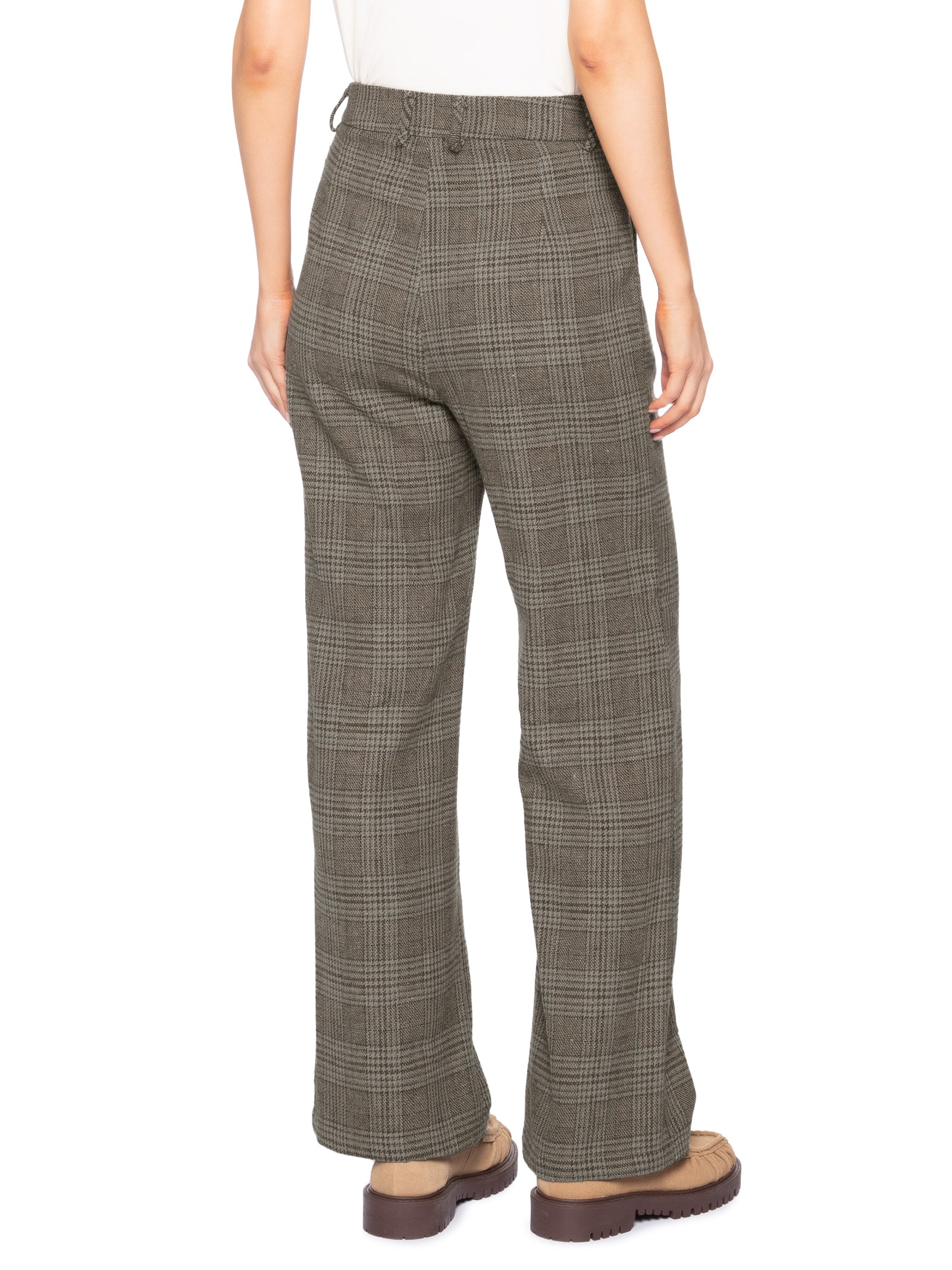 Calça Feminina Alfaiataria Xadrez – Marrom Basiq