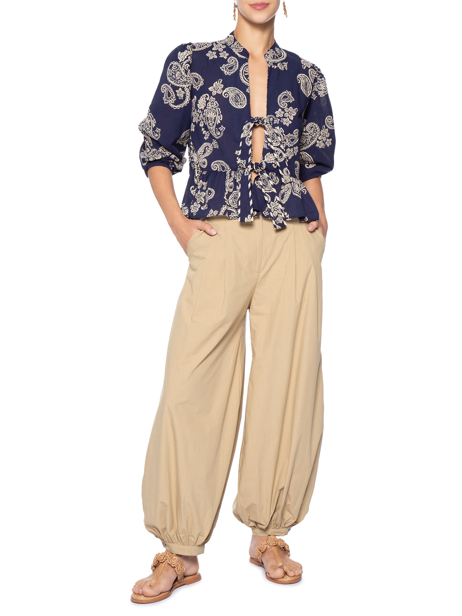 Calça Feminina Algodão Ampla Bege Dress To