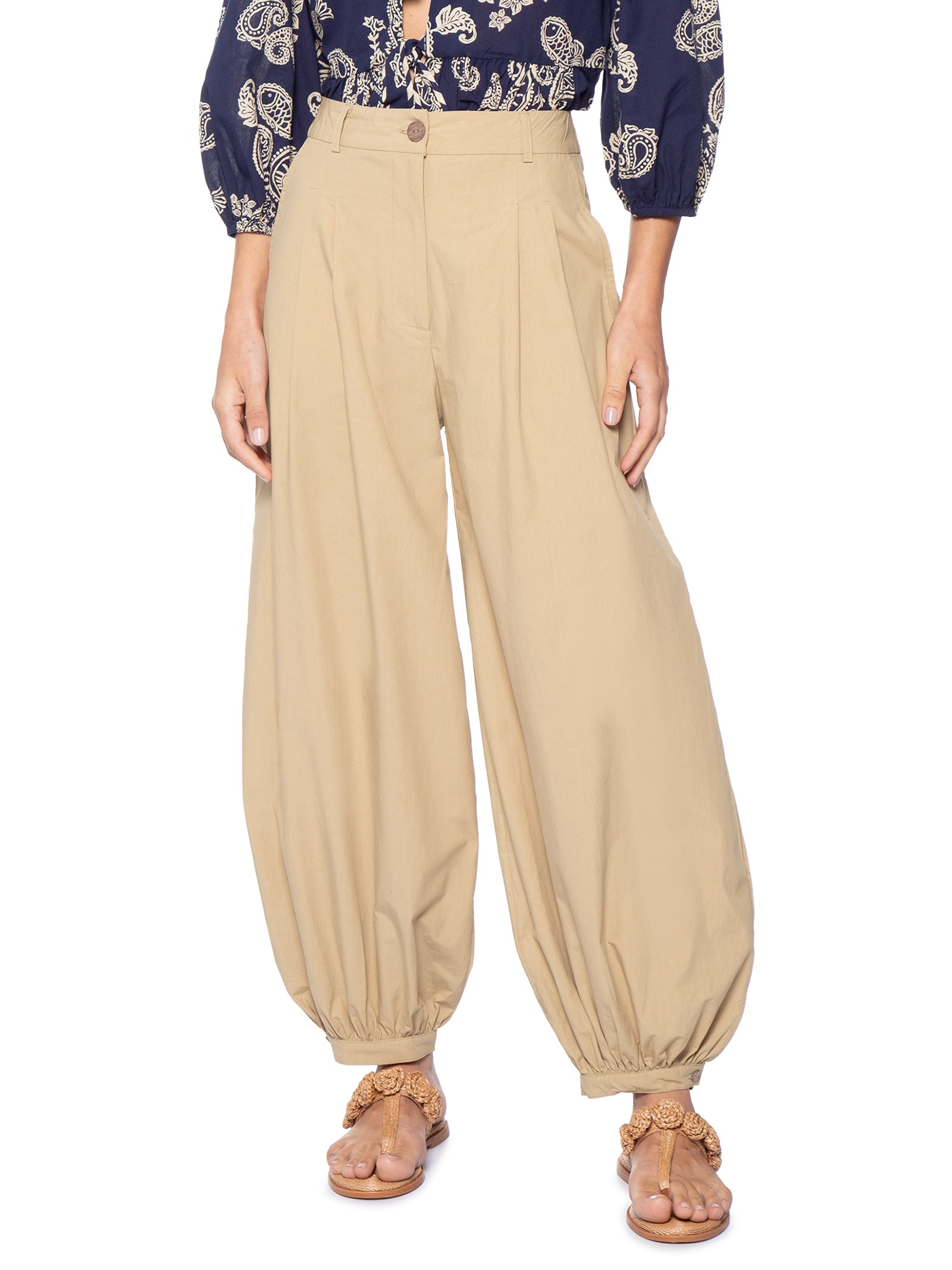 Calça Feminina Algodão Ampla Bege Dress To