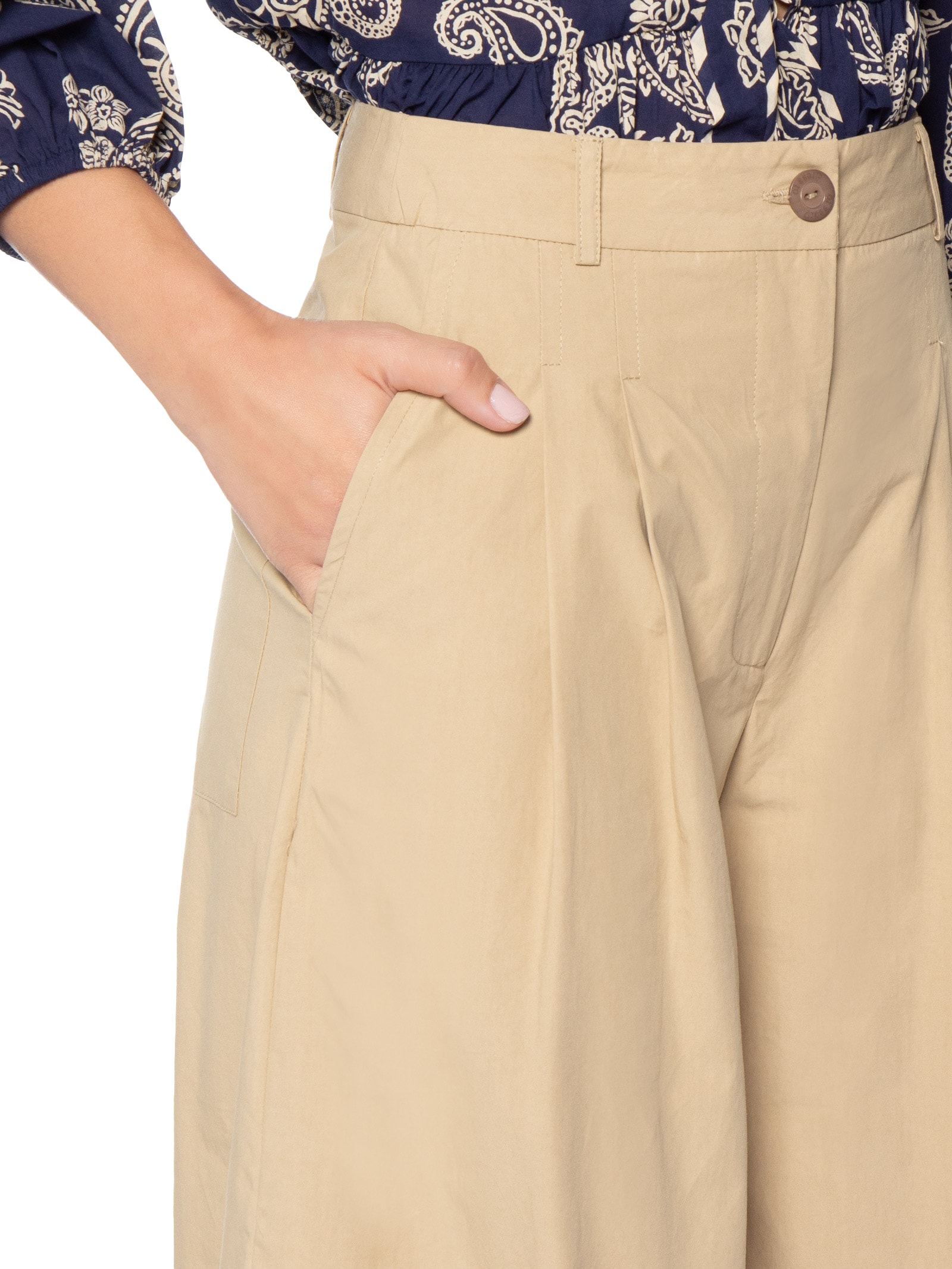 Calça Feminina Algodão Ampla Bege Dress To