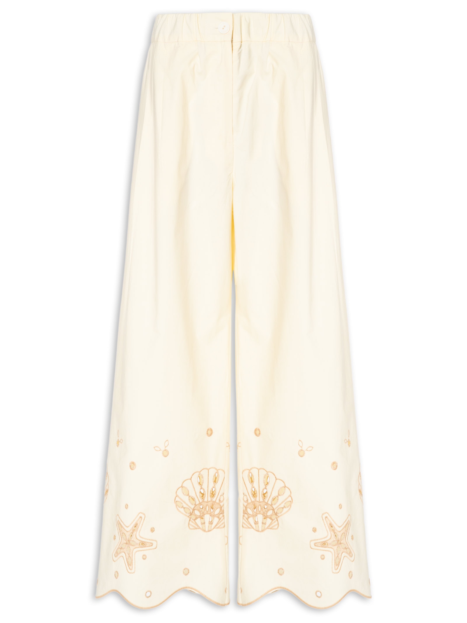 Calça Feminina Algodão Barrado Festone Off White Dress To