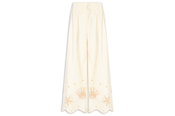 Calça Feminina Algodão Barrado Festone - Off White