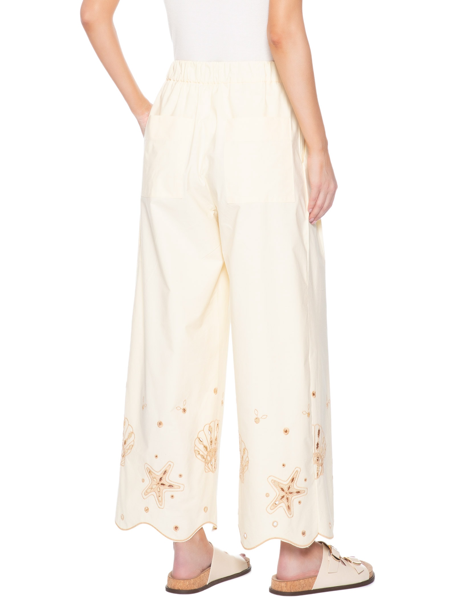 Calça Feminina Algodão Barrado Festone Off White Dress To