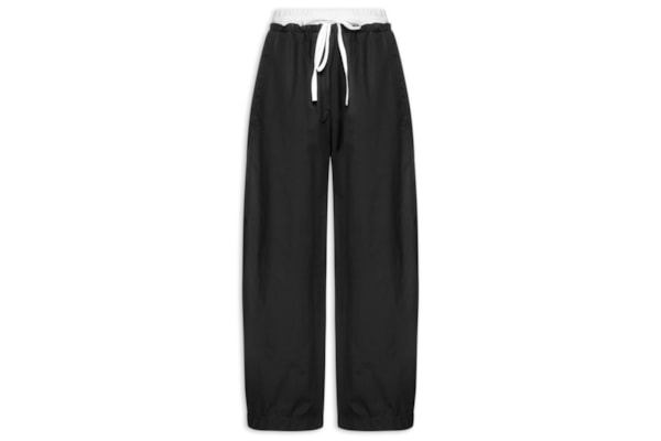 Calça Feminina Algodão Barrel Cós Duplo  - Preto