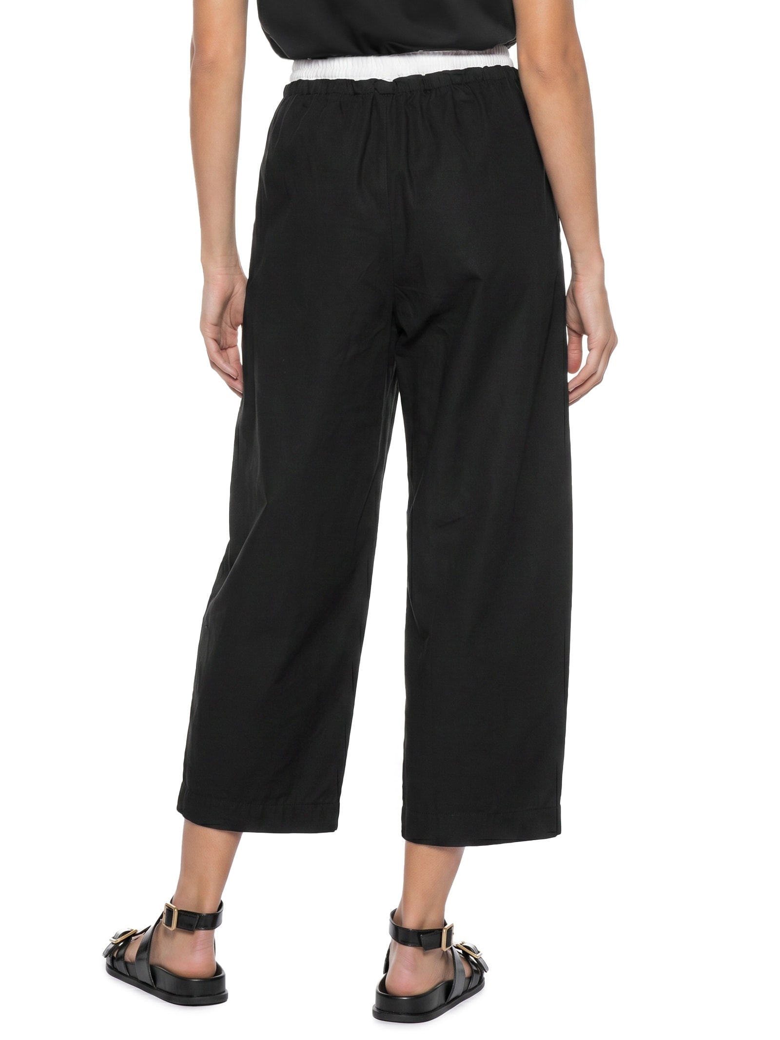 Calça Feminina Algodão Barrel Cós Duplo  Preto Cantão