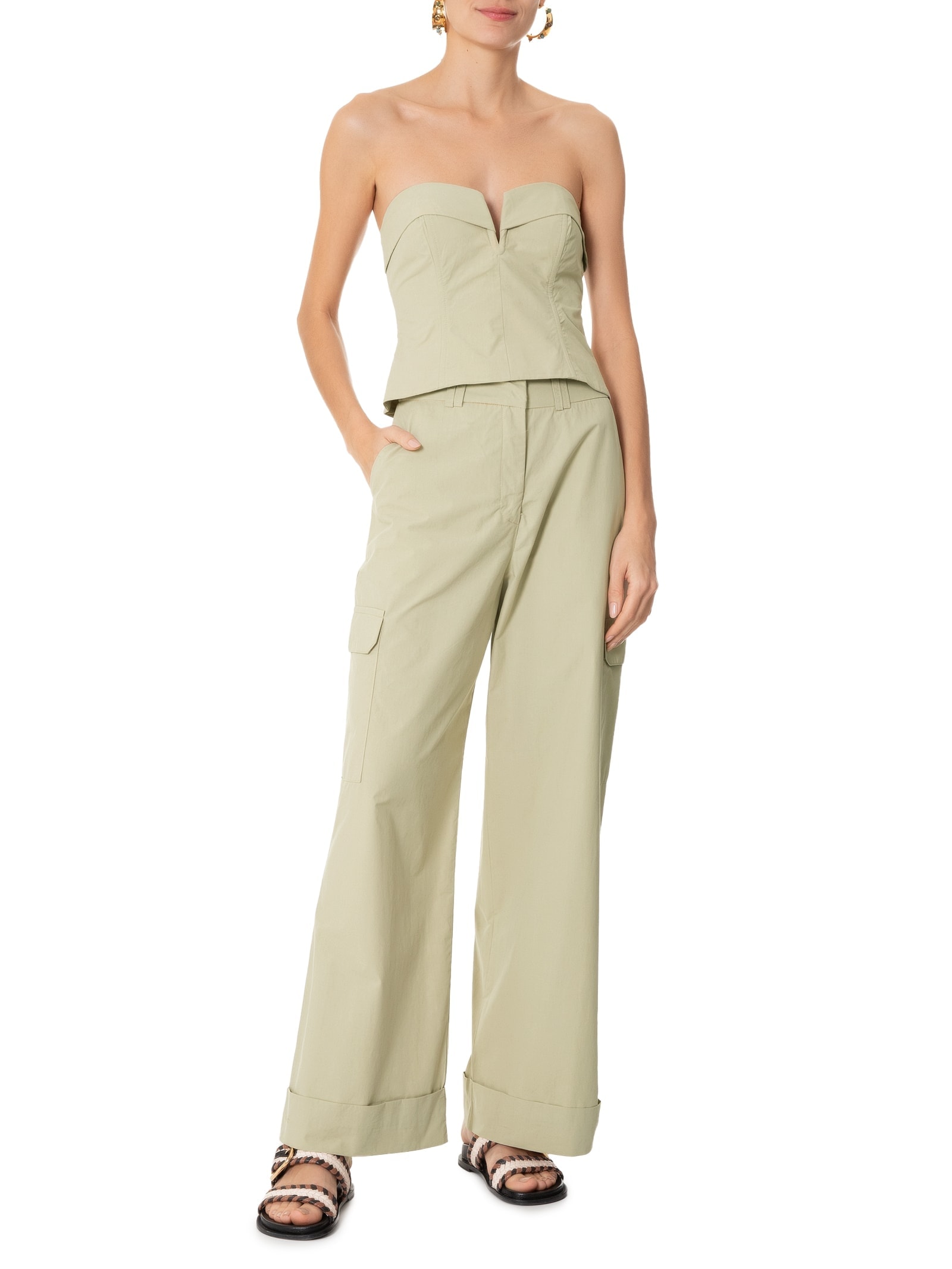 Calça Feminina Algodão Bolsos Laterais Verde Dress To