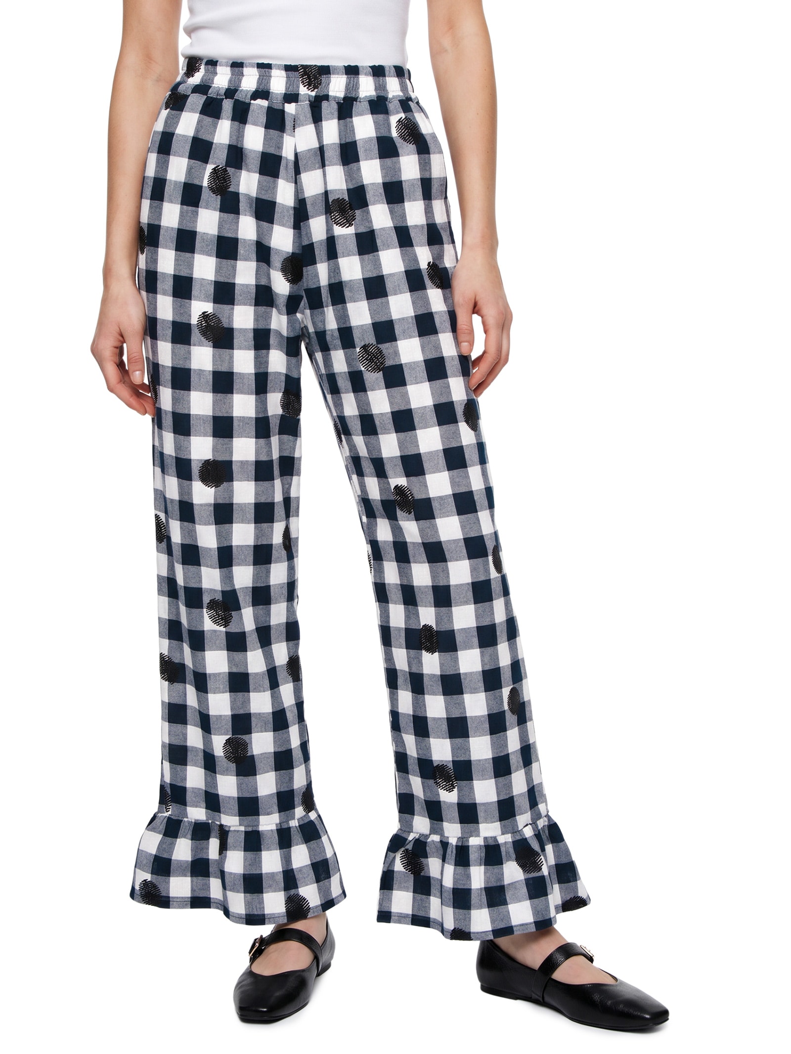 Calça Feminina Algodão Vichy Maxi Bordado Preto Cantão