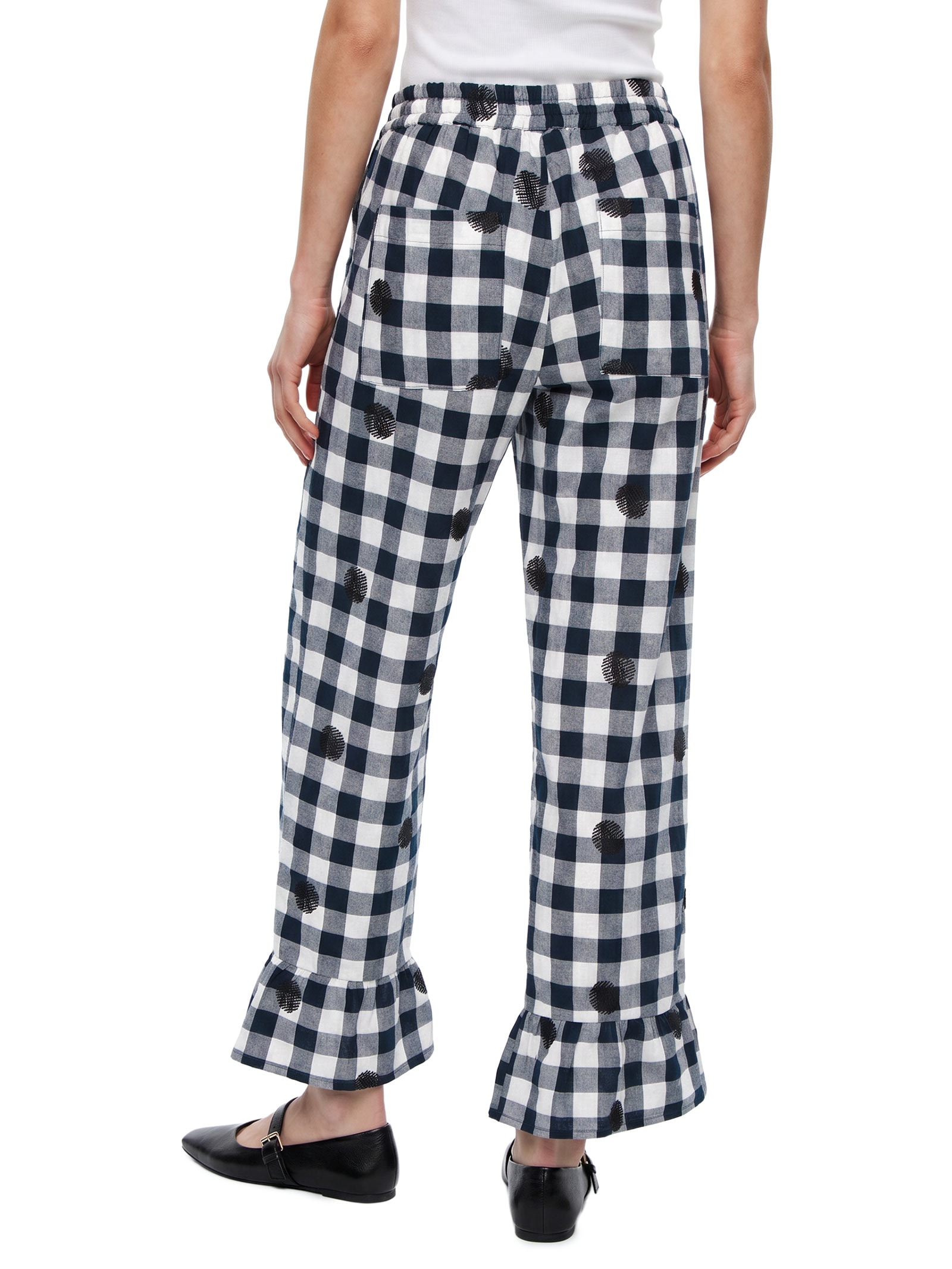 Calça Feminina Algodão Vichy Maxi Bordado Preto Cantão