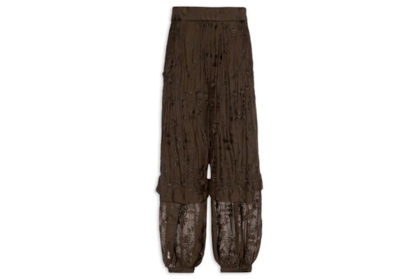 Calça Feminina Ampla Bordada - Marrom