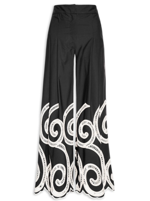 Calça Feminina Ampla Com Bordados - Preto Calça Feminina Ampla Com Bordados - Preto