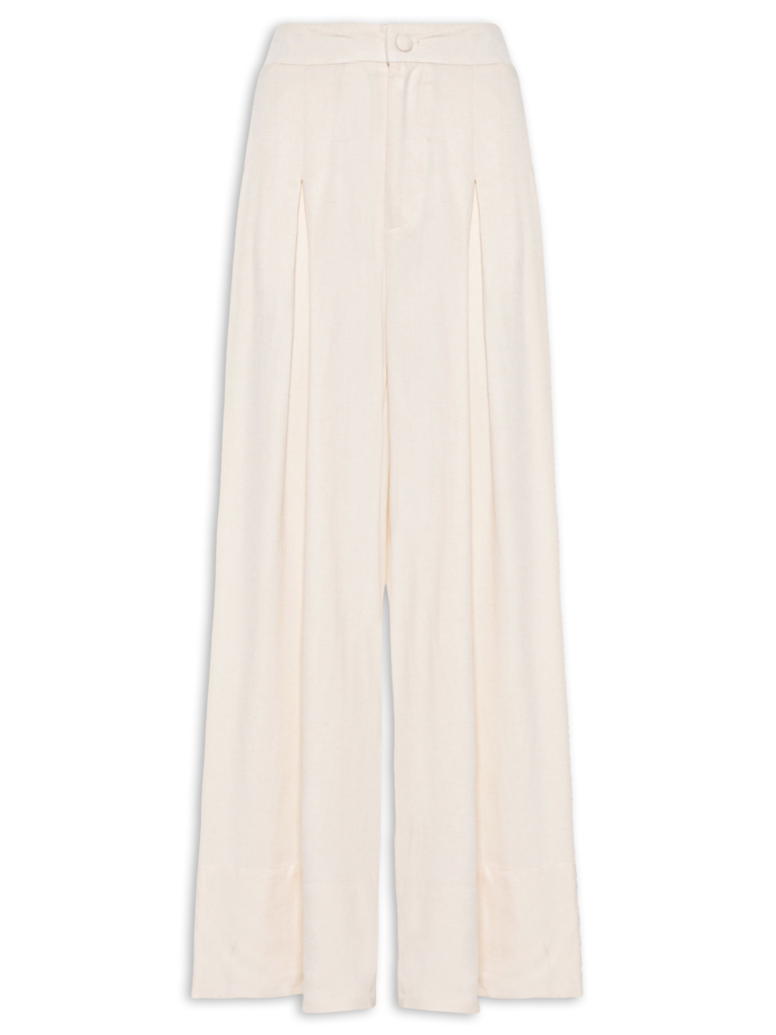 Calça Feminina Ampla Com Linho Off White Basiq