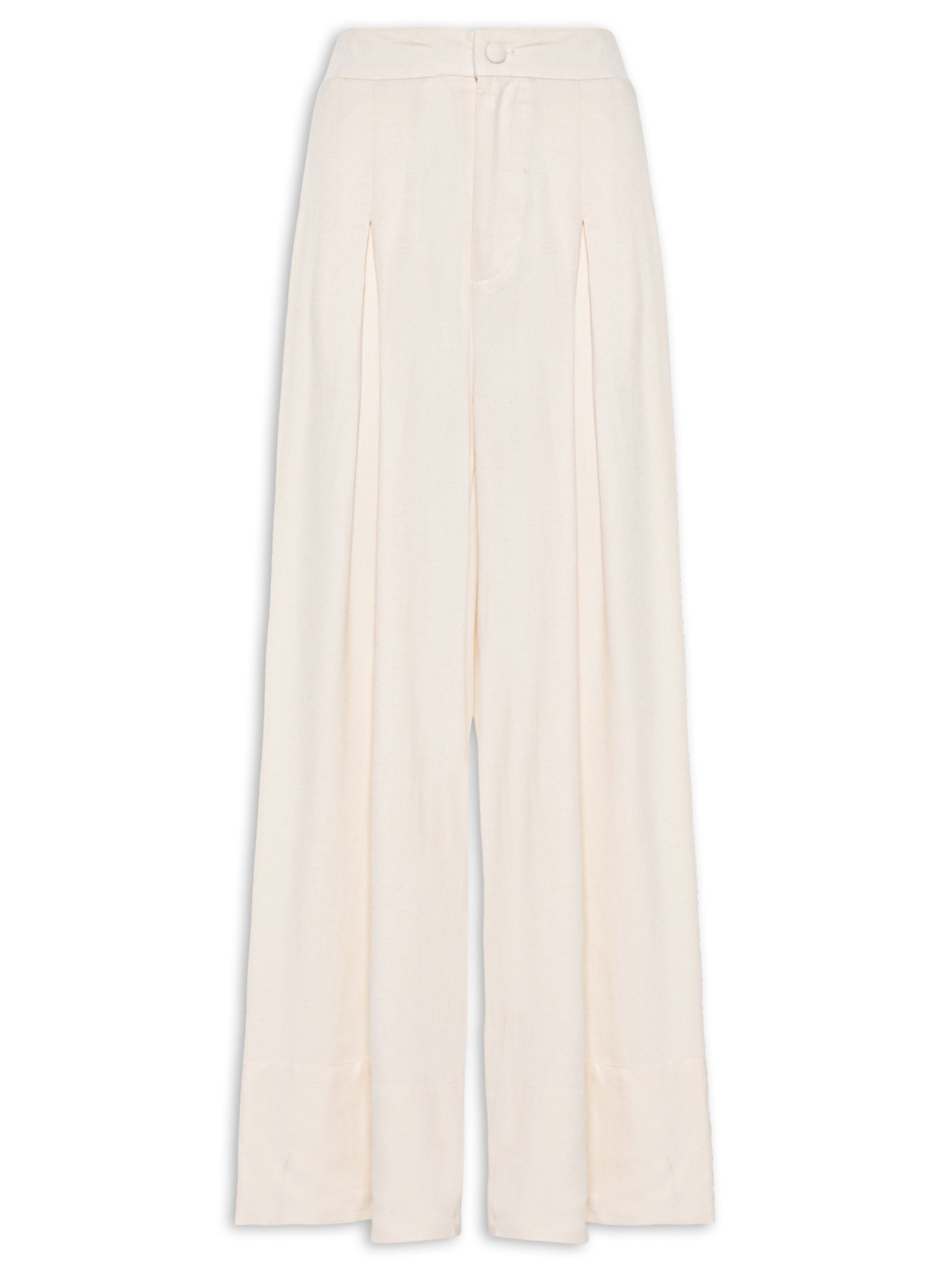 Calça Feminina Ampla Com Linho Off White Basiq