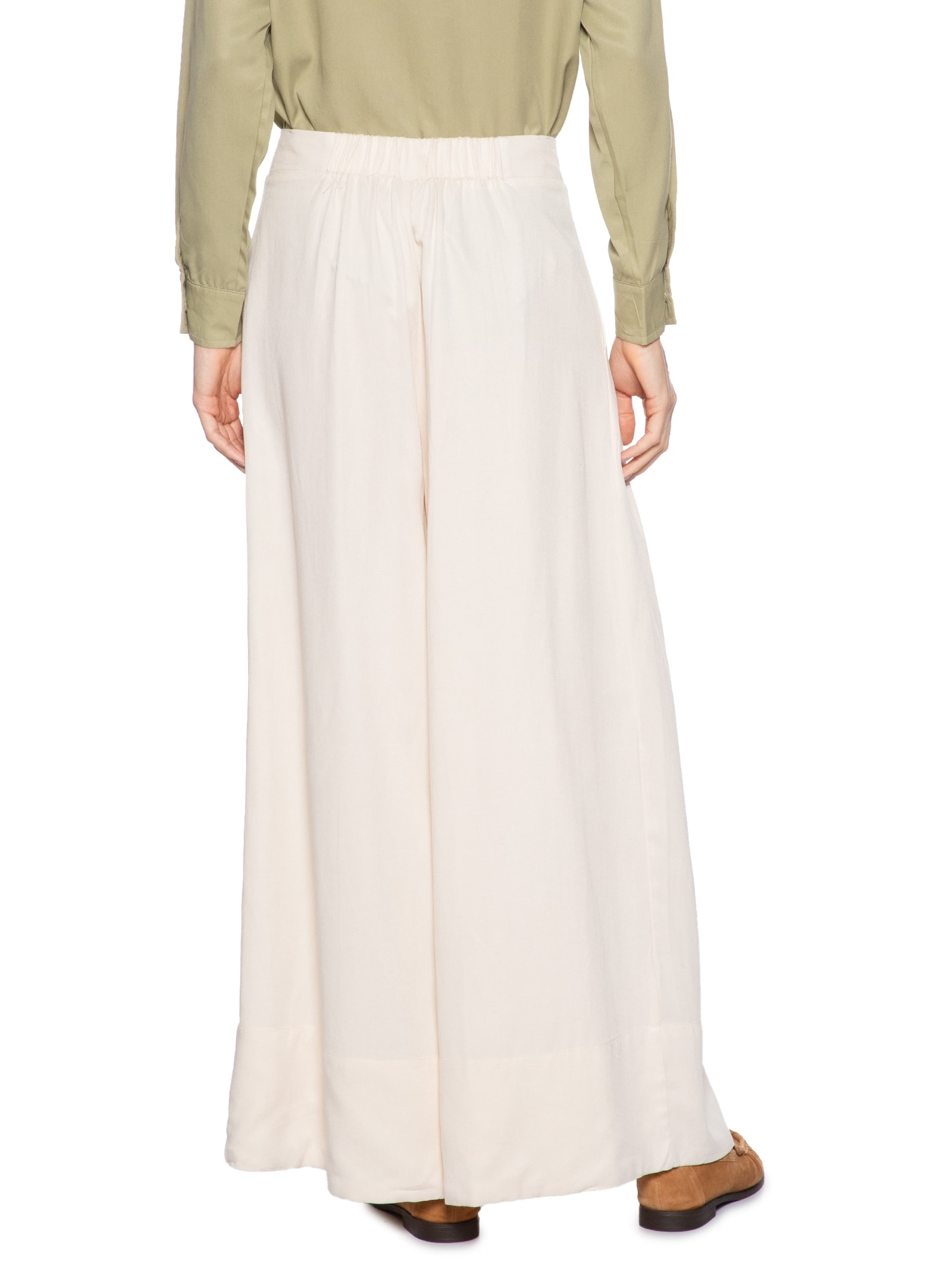 Calça Feminina Ampla Com Linho Off White Basiq