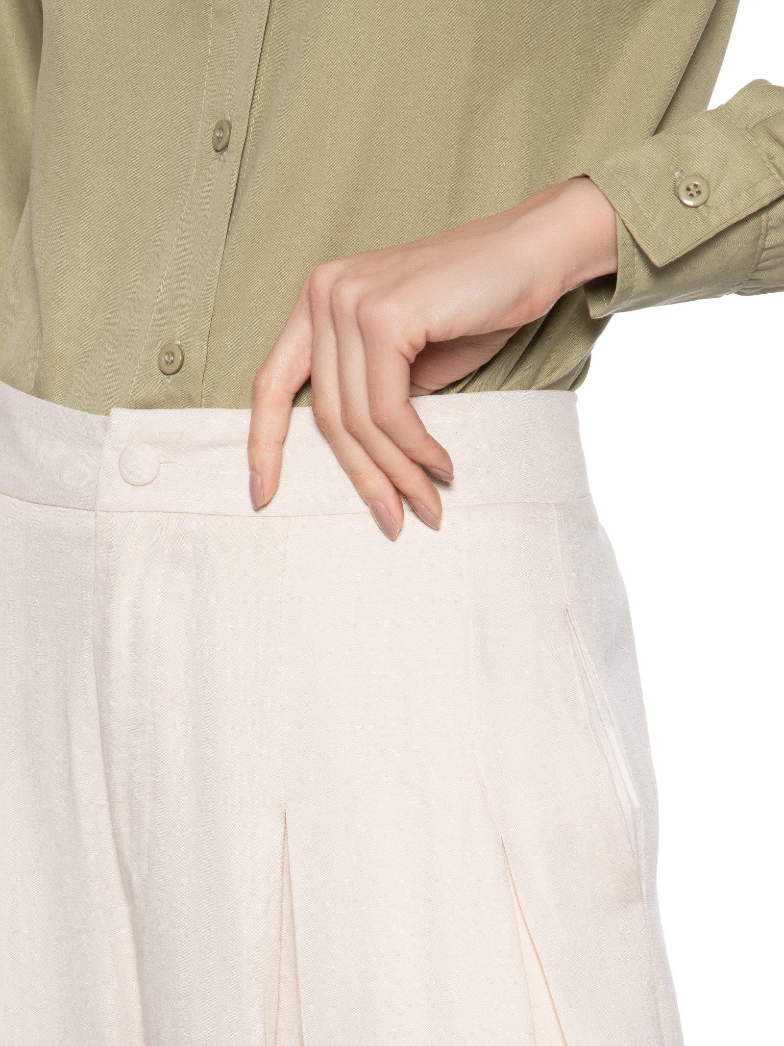 Calça Feminina Ampla Com Linho Off White Basiq