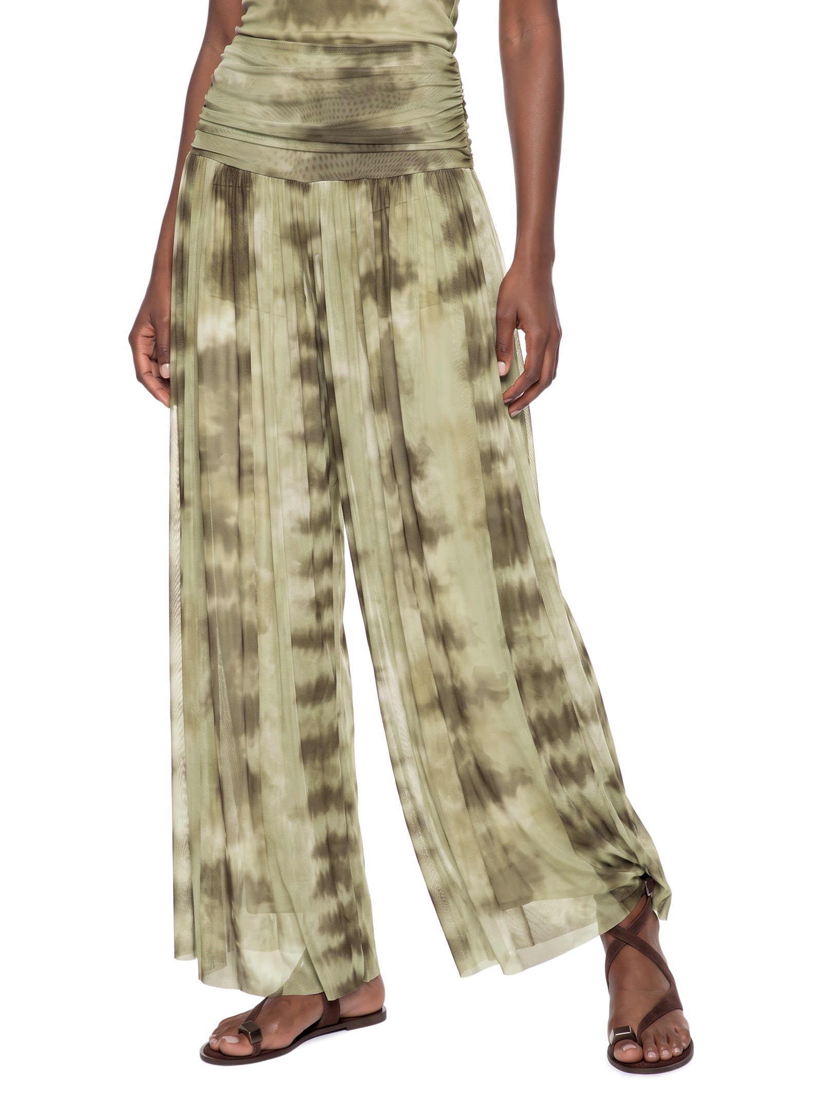 Calça Feminina Ampla com Pala Franzida – Verde My Favorite