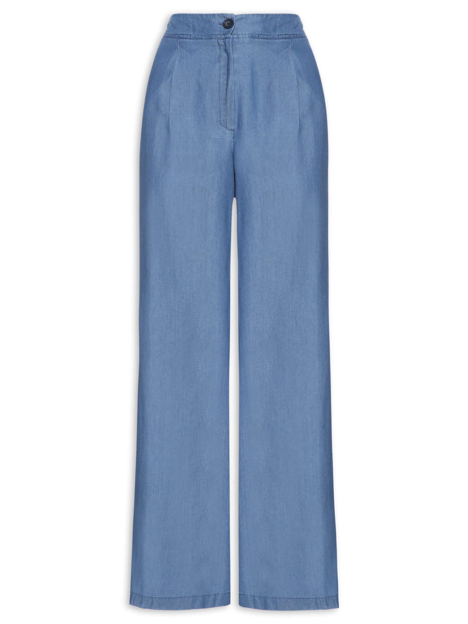 Calça Feminina Ampla Com Pregas Azul Basiq