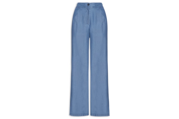Calça Feminina Ampla Com Pregas - Azul
