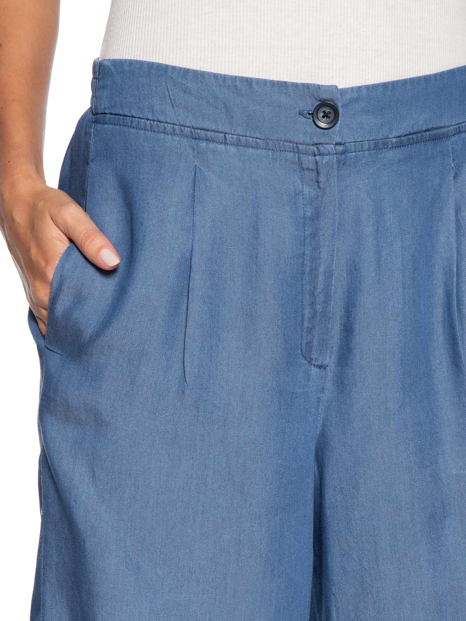 Calça Feminina Ampla Com Pregas Azul Basiq
