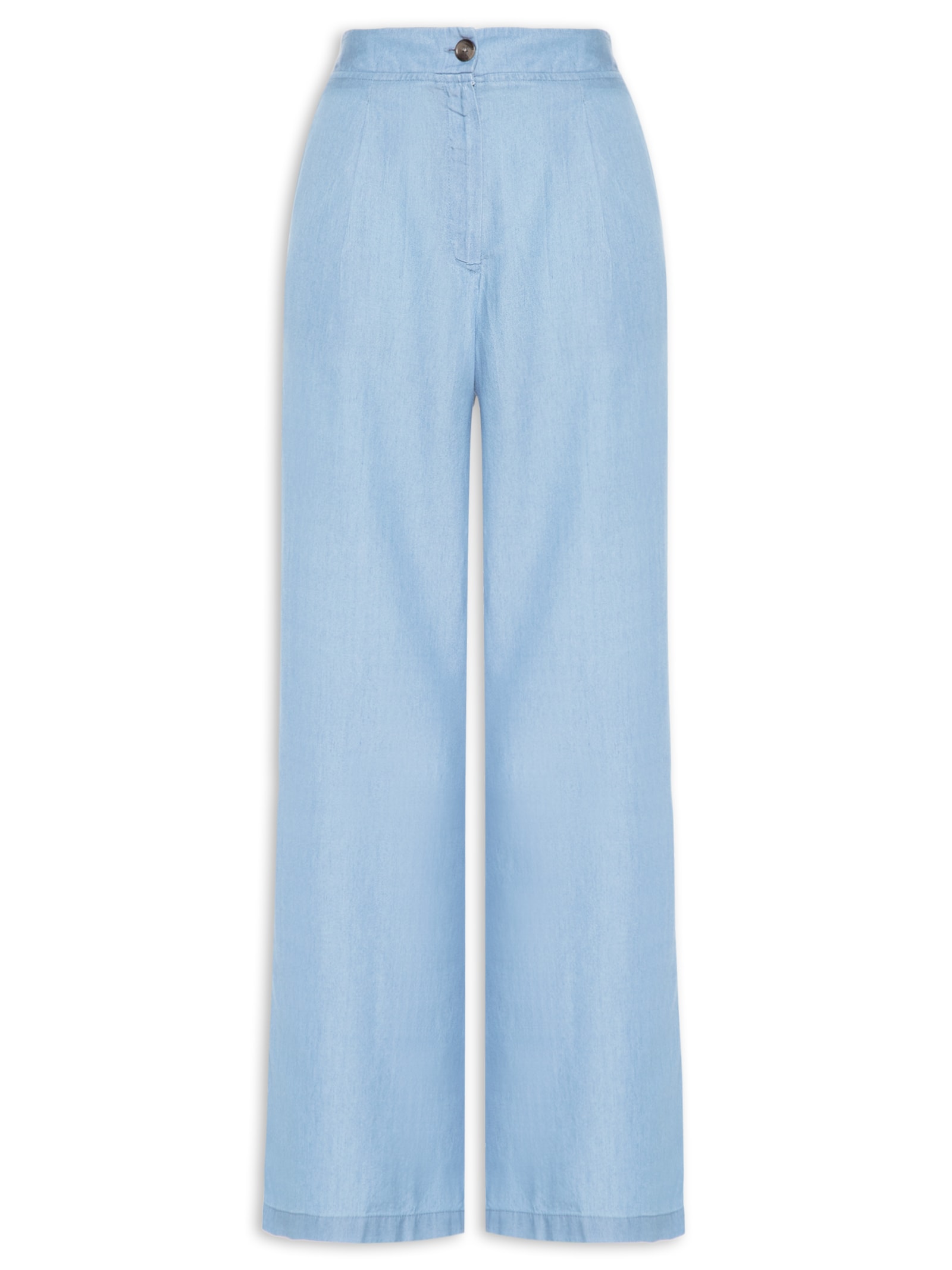 Calça Feminina Ampla Com Pregas Azul Basiq