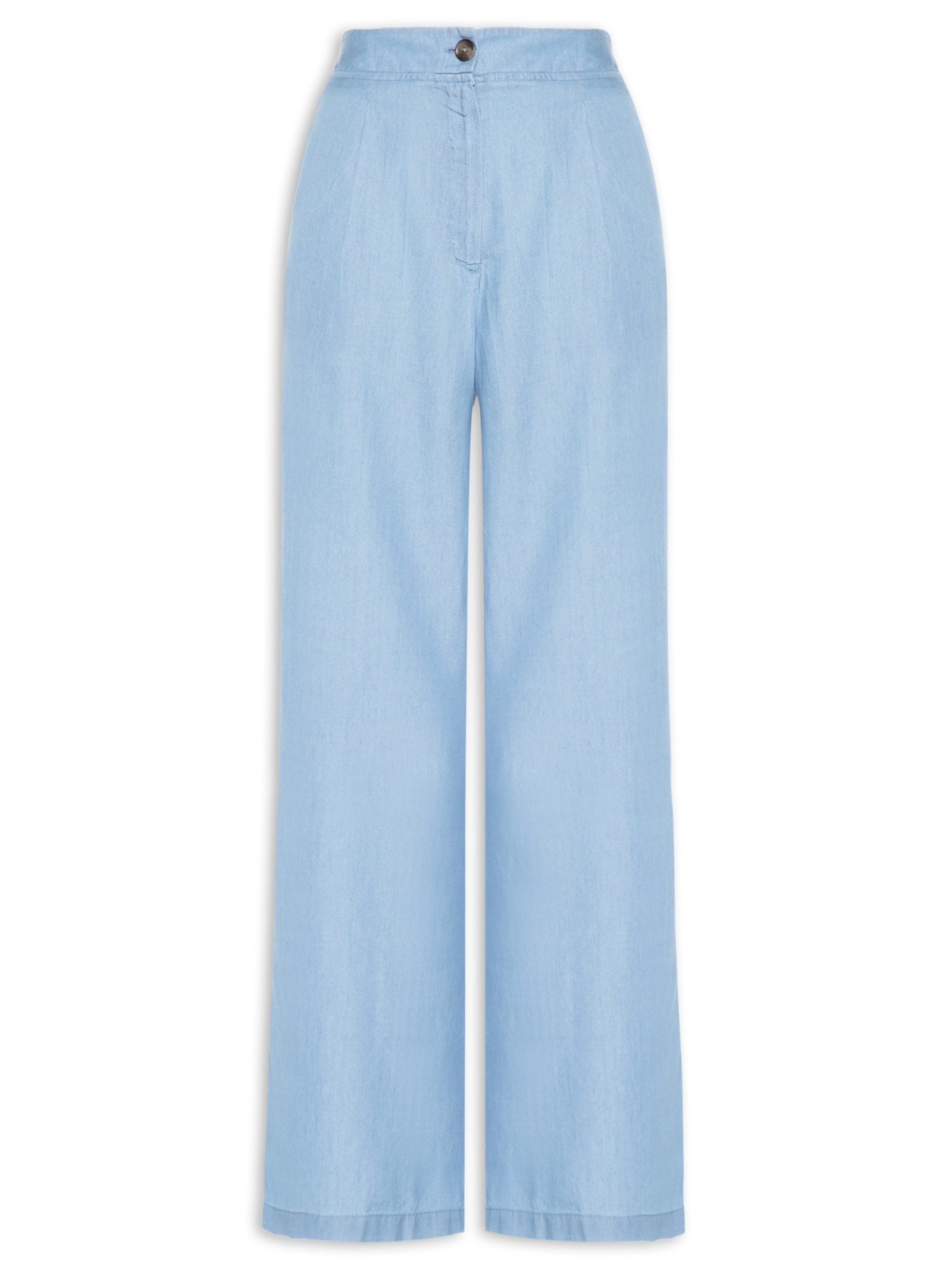 Calça Feminina Ampla Com Pregas Azul Basiq