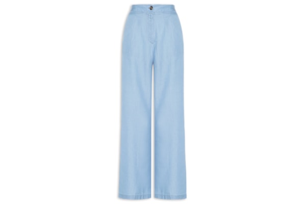 Calça Feminina Ampla Com Pregas - Azul