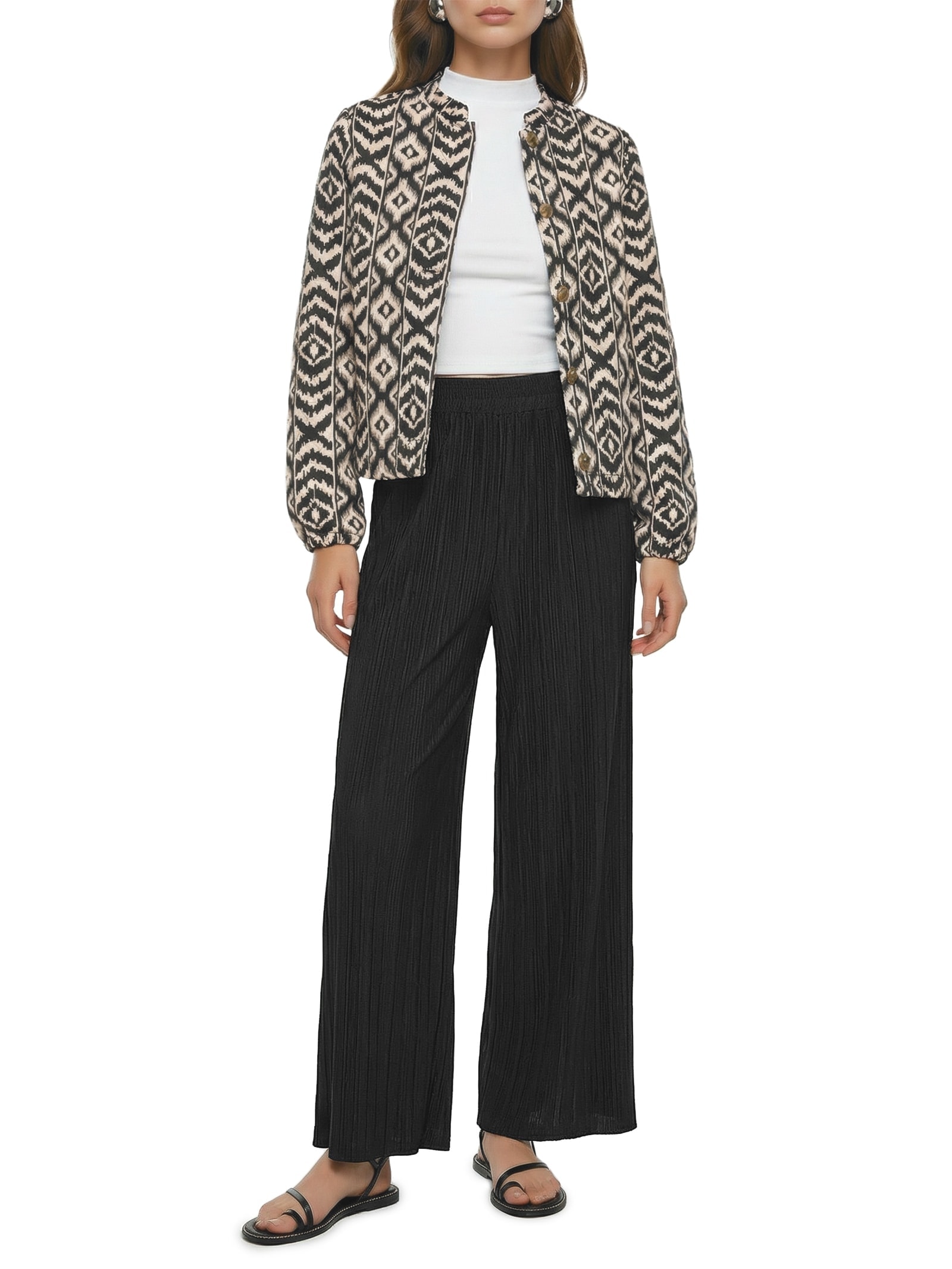 Calça Feminina Ampla Cós Elástico Preto Cacay