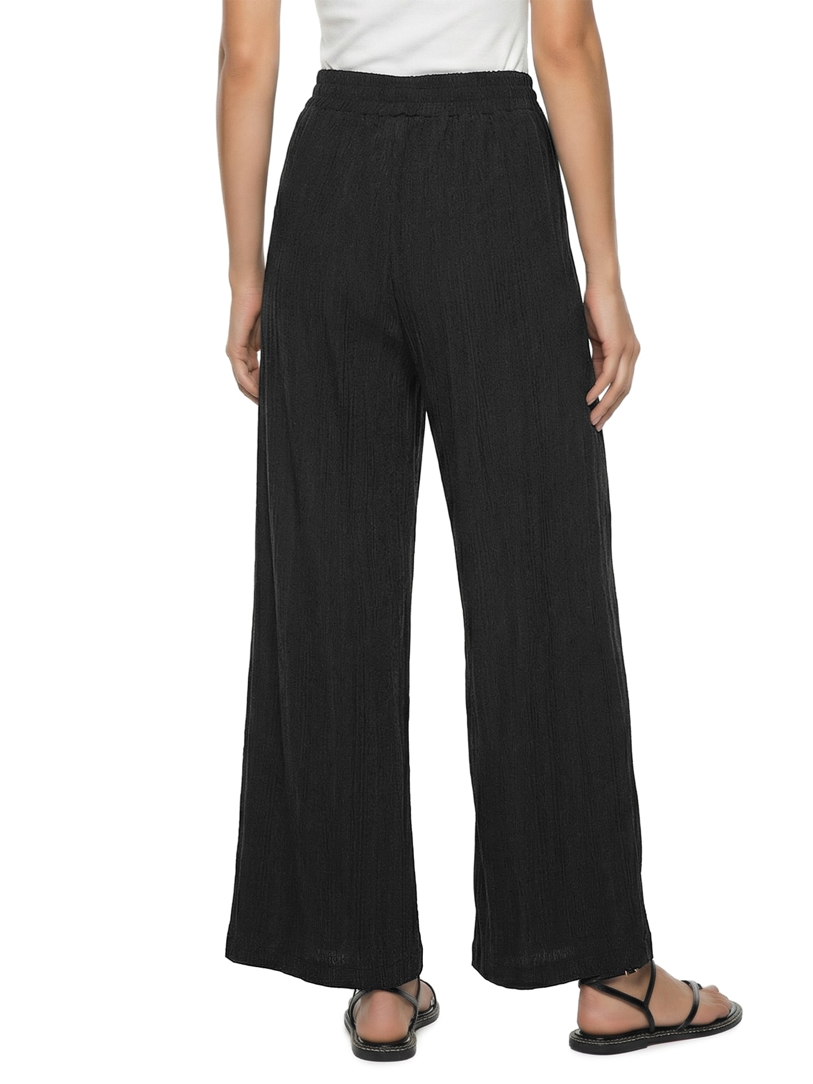 Calça Feminina Ampla Cós Elástico Preto Cacay