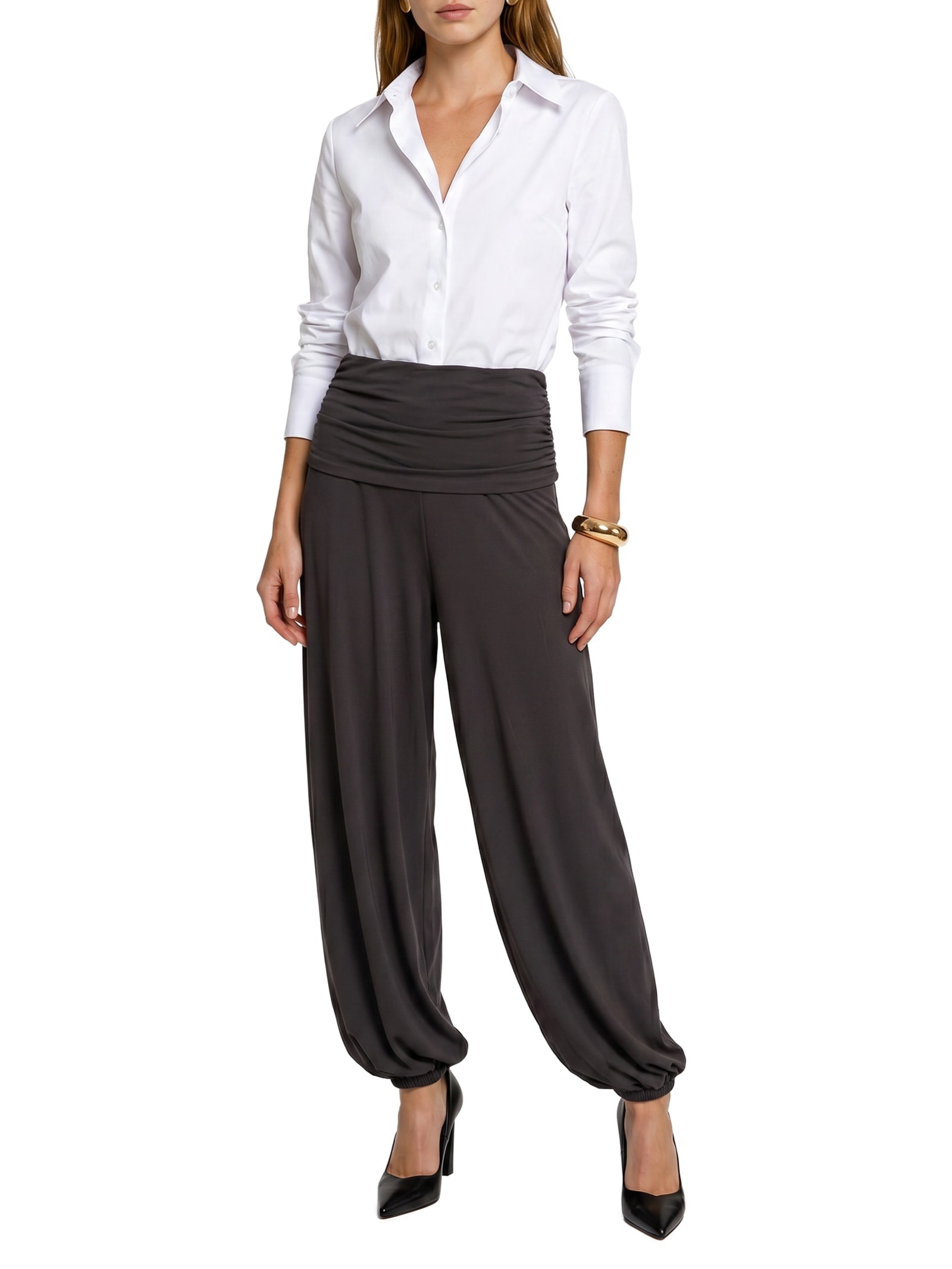 Calça Feminina Ampla De Malha Marrom Lança Perfume