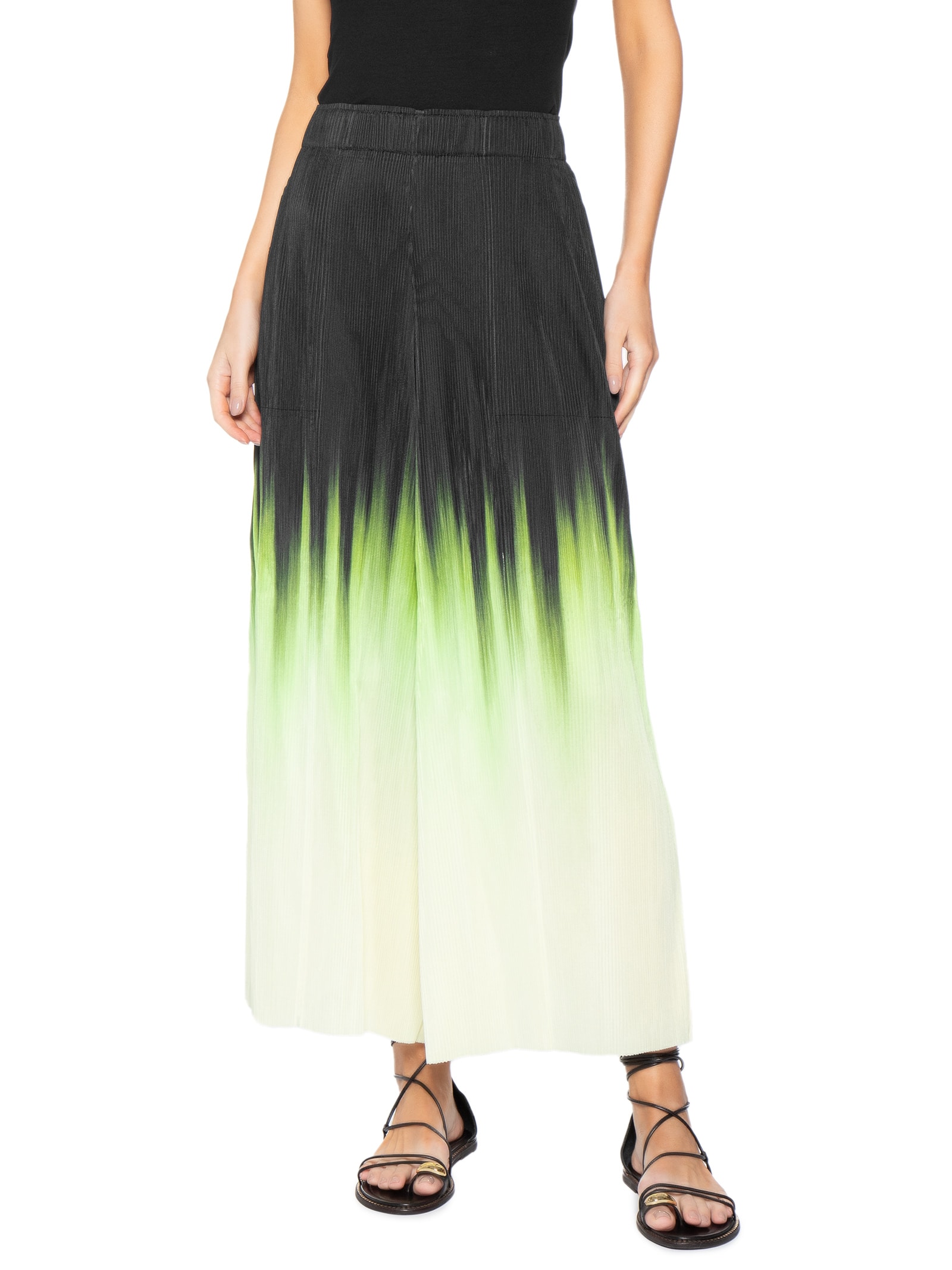 Calça Feminina Ampla Plisse Blurred Neon Preto Osklen