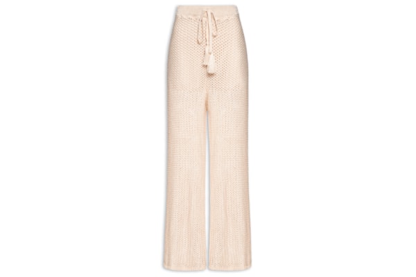 Calça Feminina Ampla Rendada Tricot - Bege