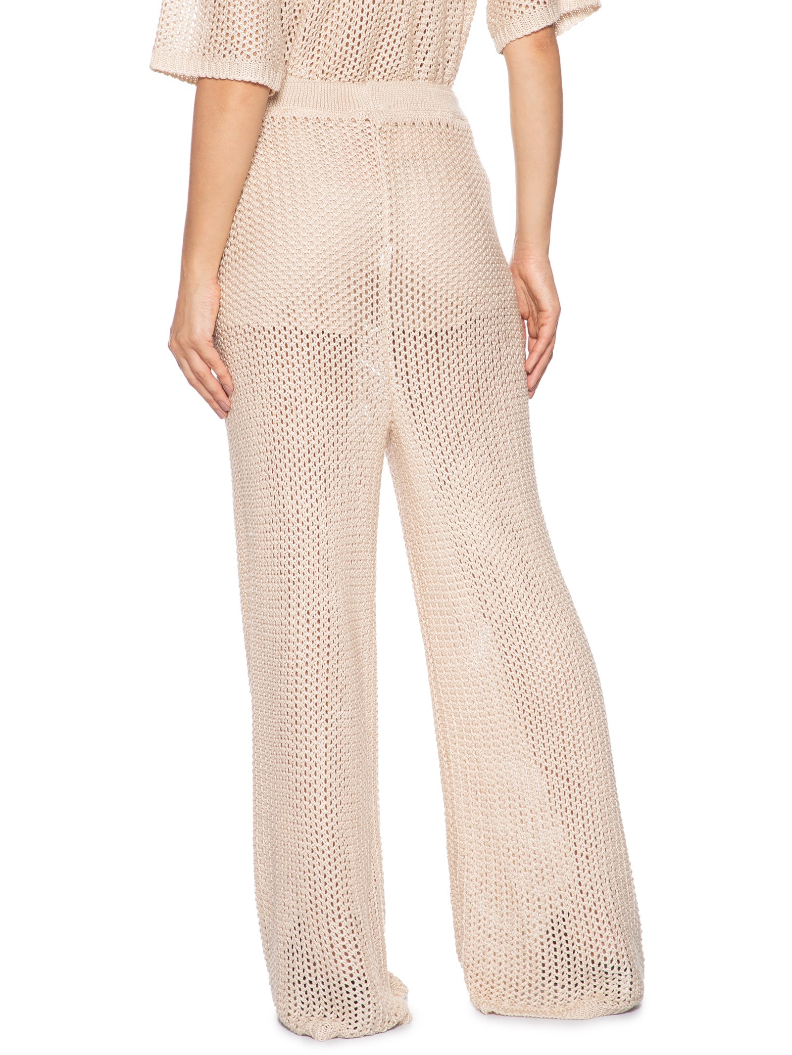 Calça Feminina Ampla Rendada Tricot Bege Cacay