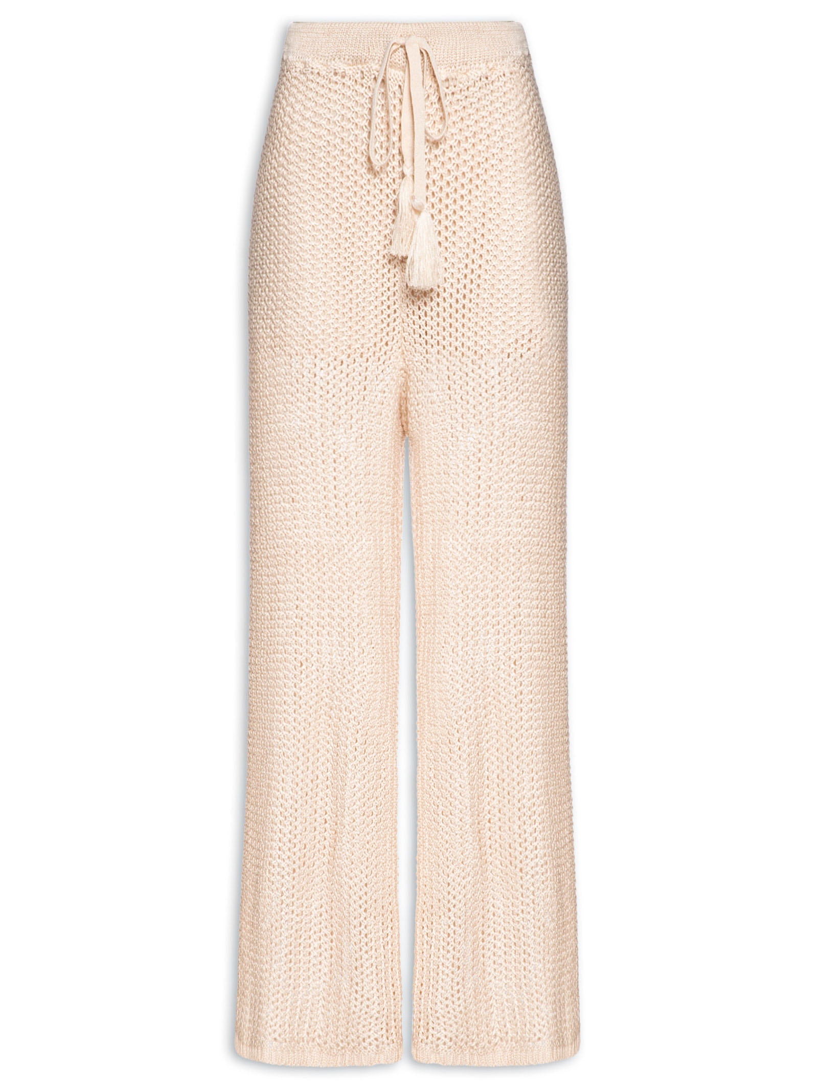 Calça Feminina Ampla Rendada Tricot Bege Cacay