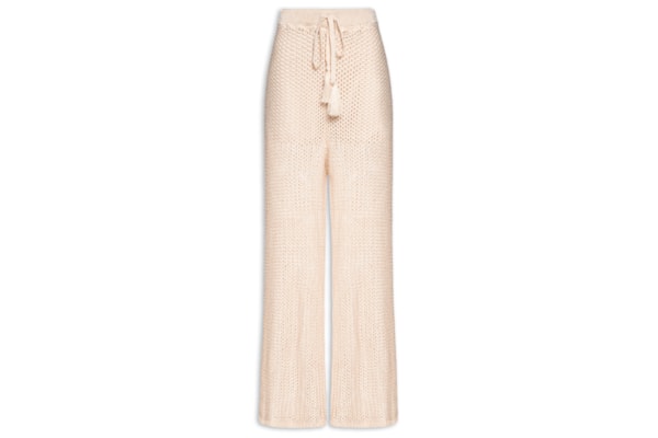 Calça Feminina Ampla Rendada Tricot - Bege