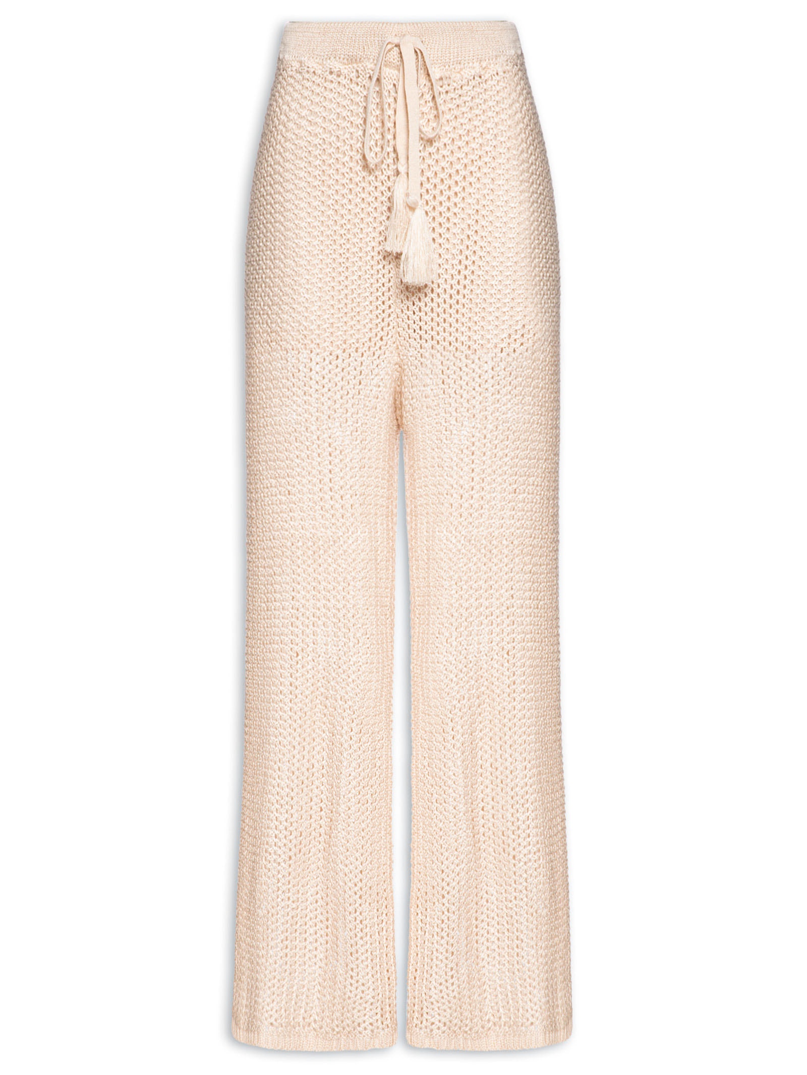 Calça Feminina Ampla Rendada Tricot Bege Cacay