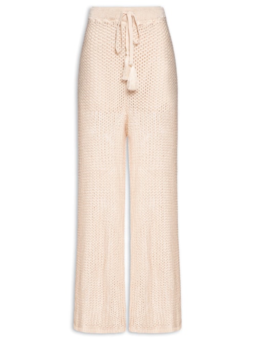Calça Feminina Ampla Rendada Tricot – Bege