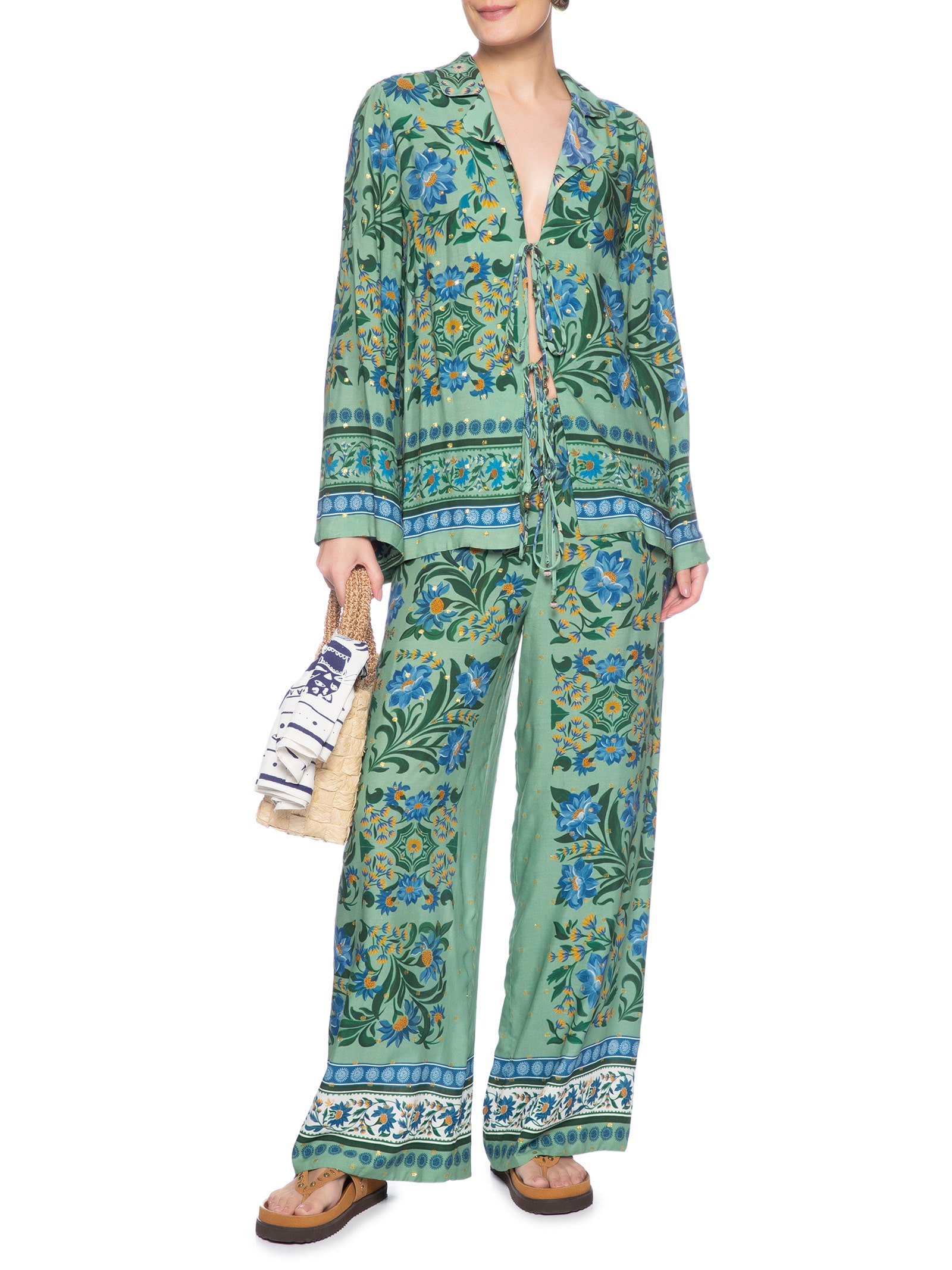 Calça Feminina Azulejo Florido Verde Farm