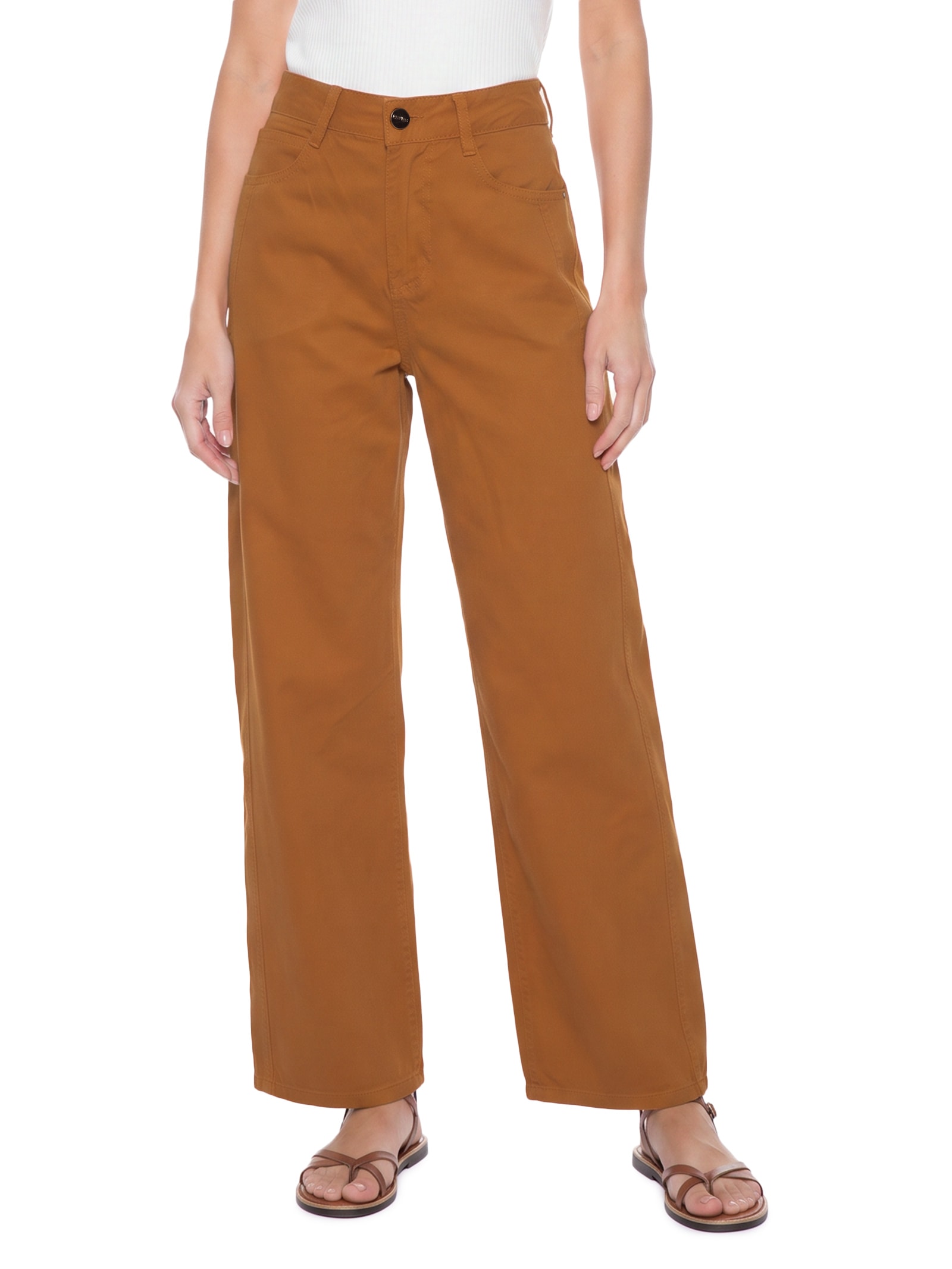 Calça Feminina Baggy Sarja Marrom Lez A Lez