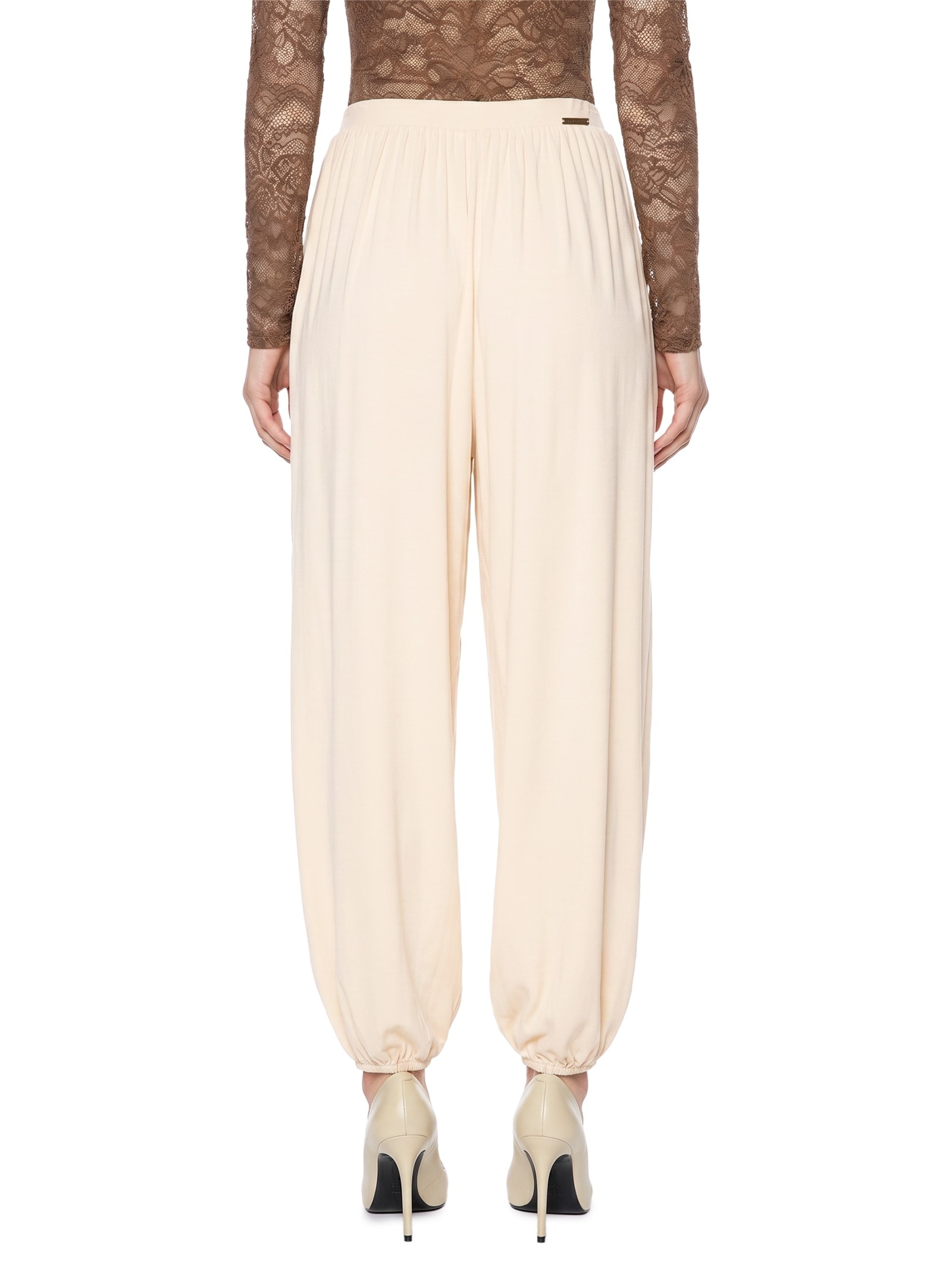 Calça Feminina Ballon Cintura Alta De Malha Leve Bege Lança Perfume