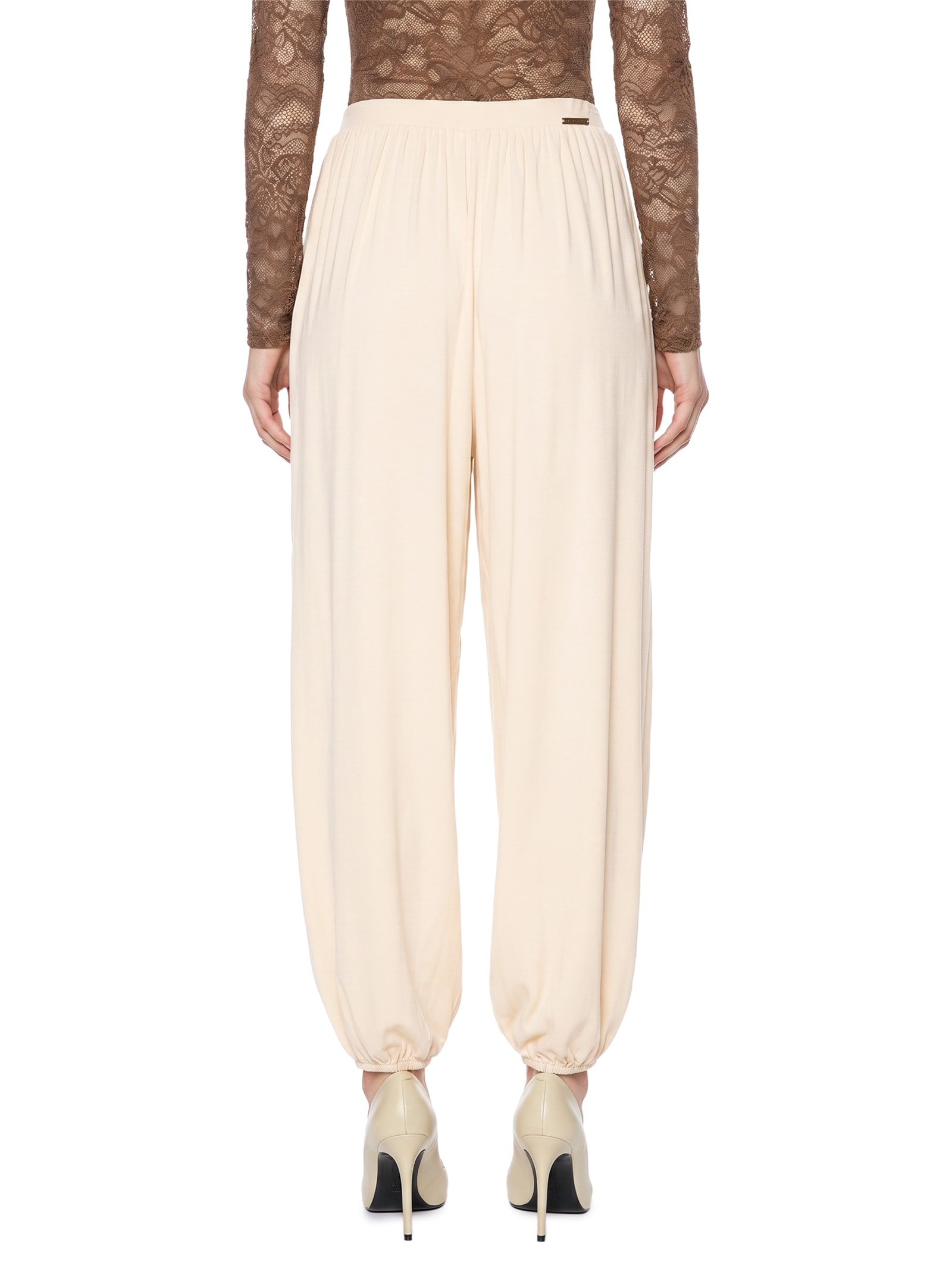 Calça Feminina Ballon Cintura Alta De Malha Leve Bege Lança Perfume