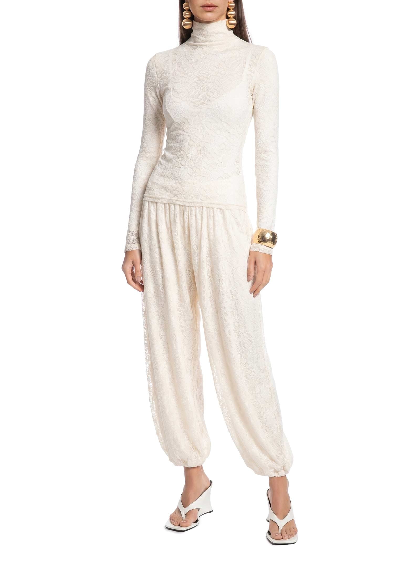 Calça Feminina Ballon em Renda Off White My Favorite