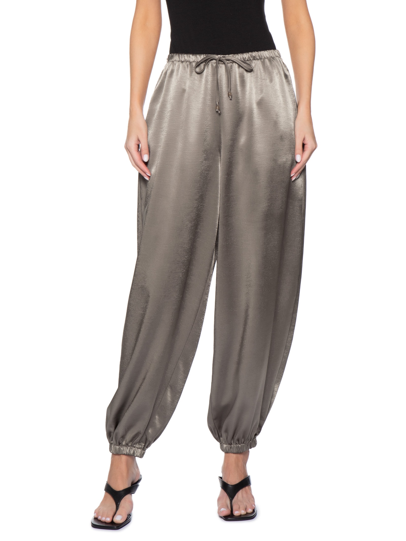 Calça Feminina Balloon Acetinada Cinza Market 33
