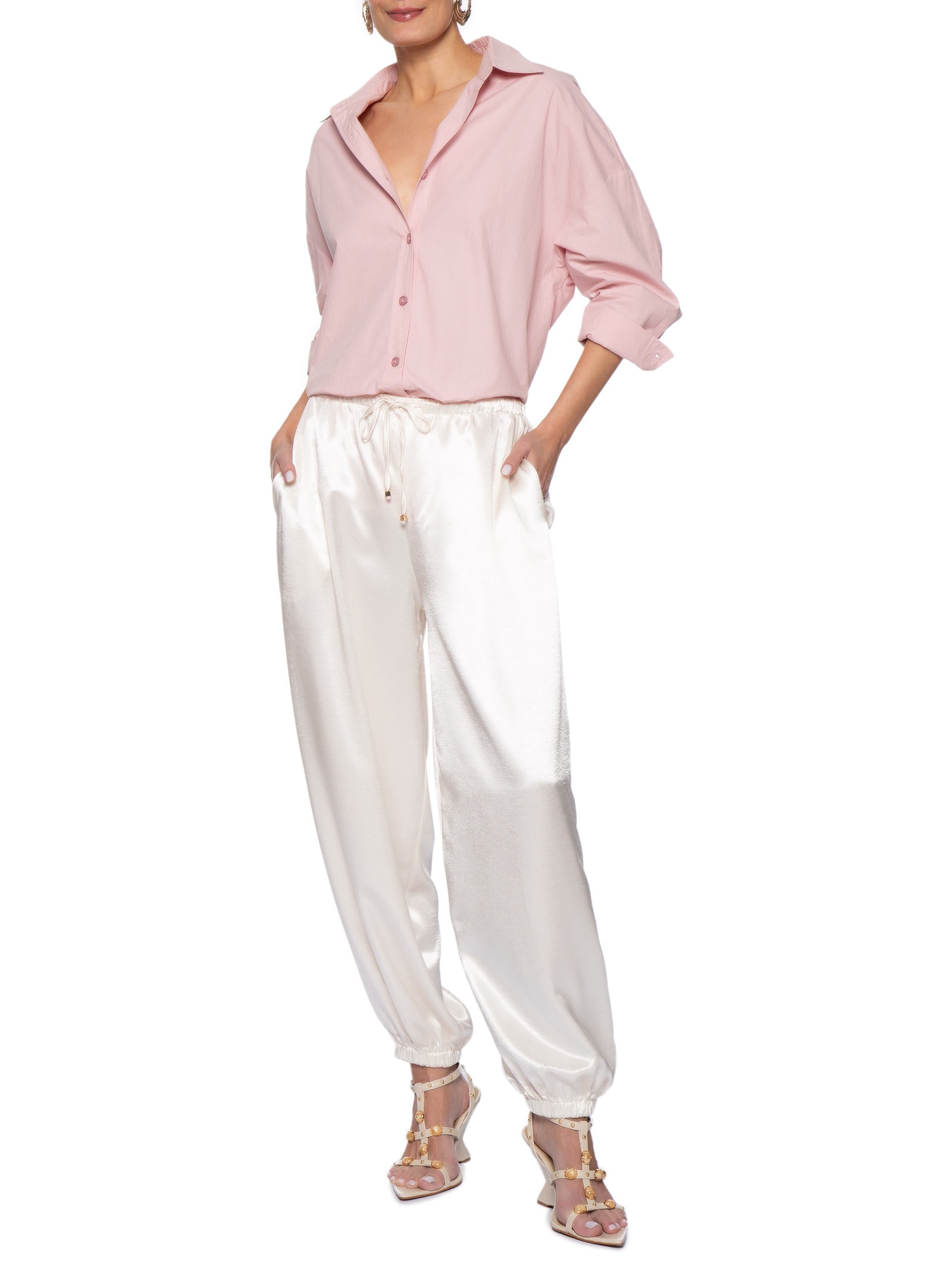 Calça Feminina Balloon Acetinada Off White Market 33