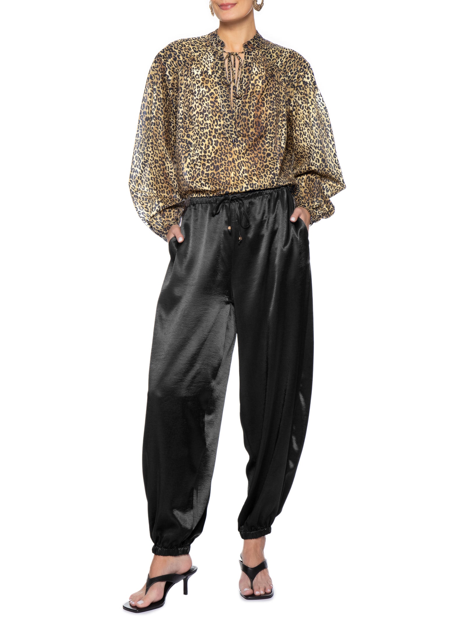Calça Feminina Balloon Acetinada Preto Market 33