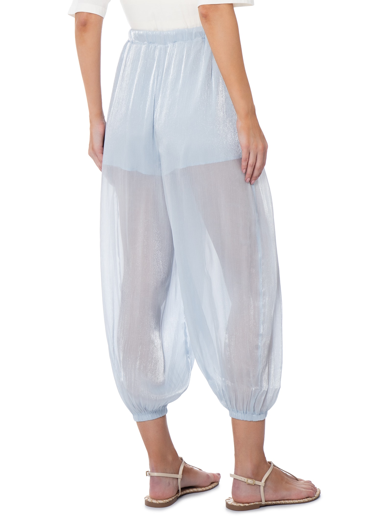 Calça Feminina Balloon Com Fecho De Amarração Azul Market 33