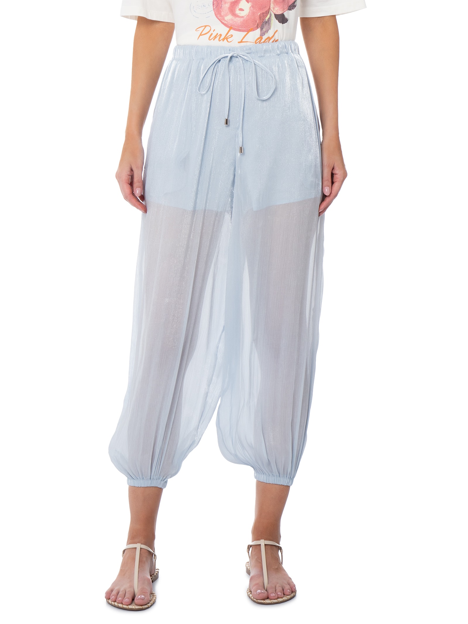 Calça Feminina Balloon Com Fecho De Amarração Azul Market 33