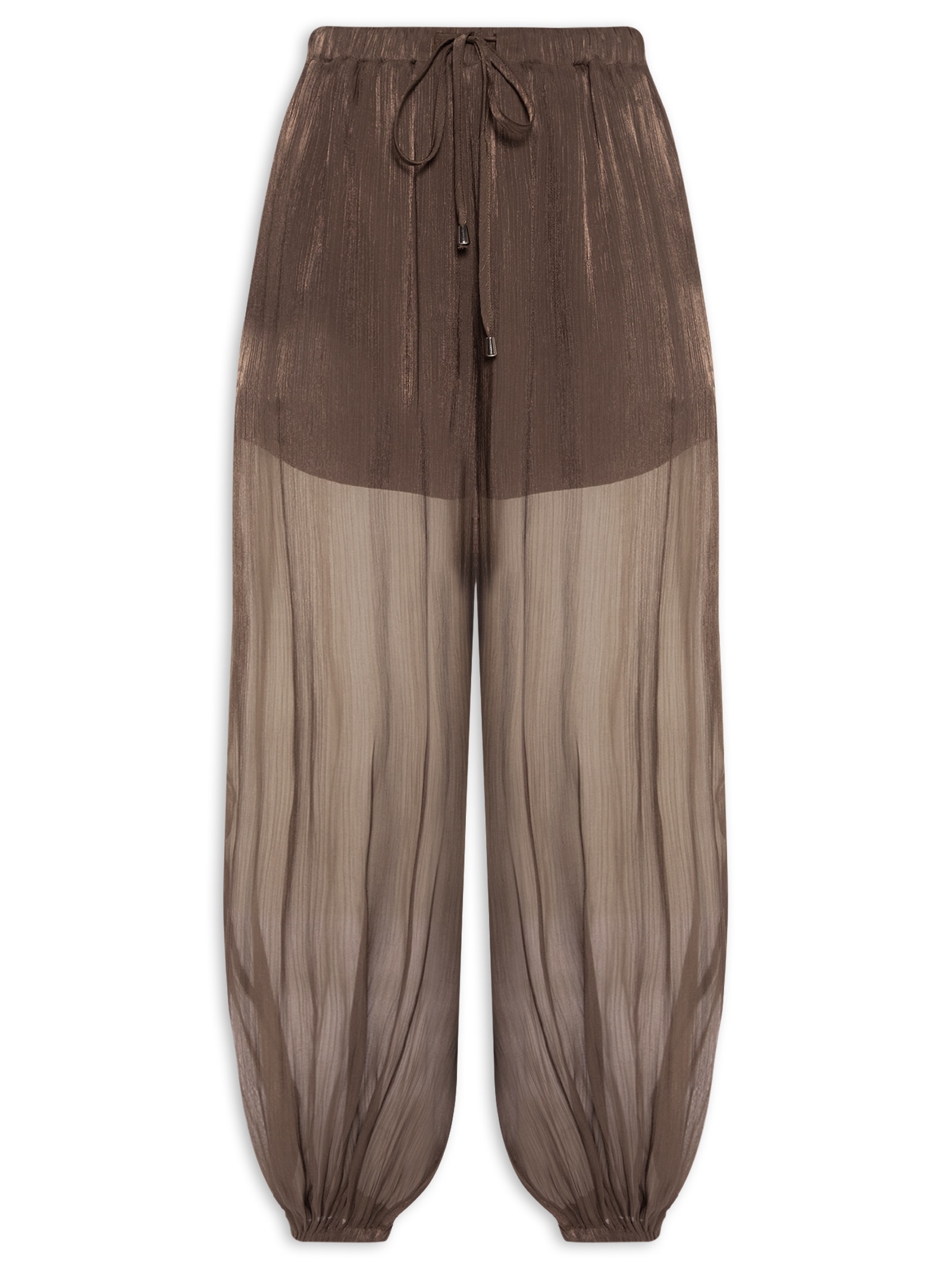 Calça Feminina Balloon Com Fecho De Amarração Marrom Market 33