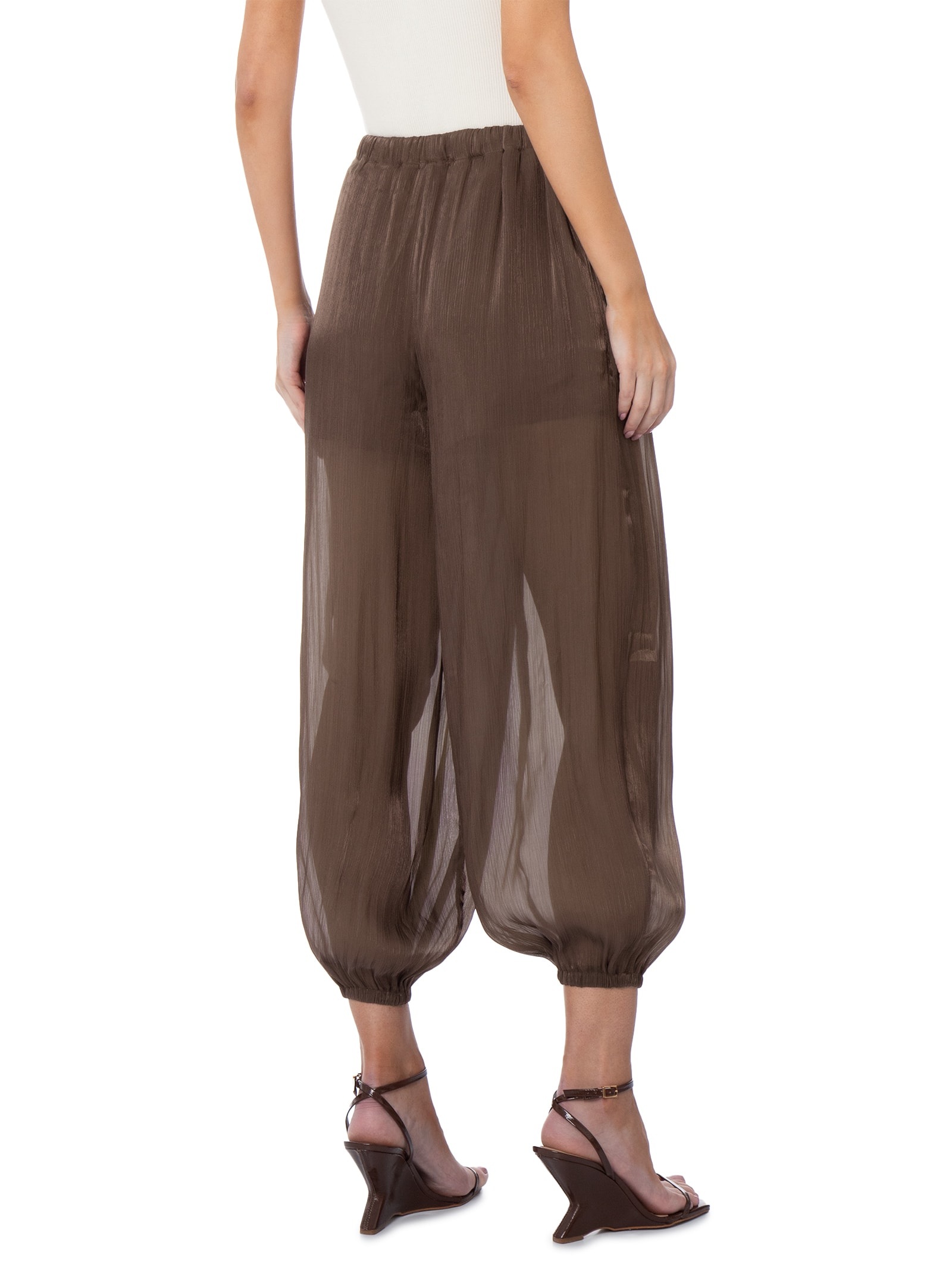 Calça Feminina Balloon Com Fecho De Amarração Marrom Market 33