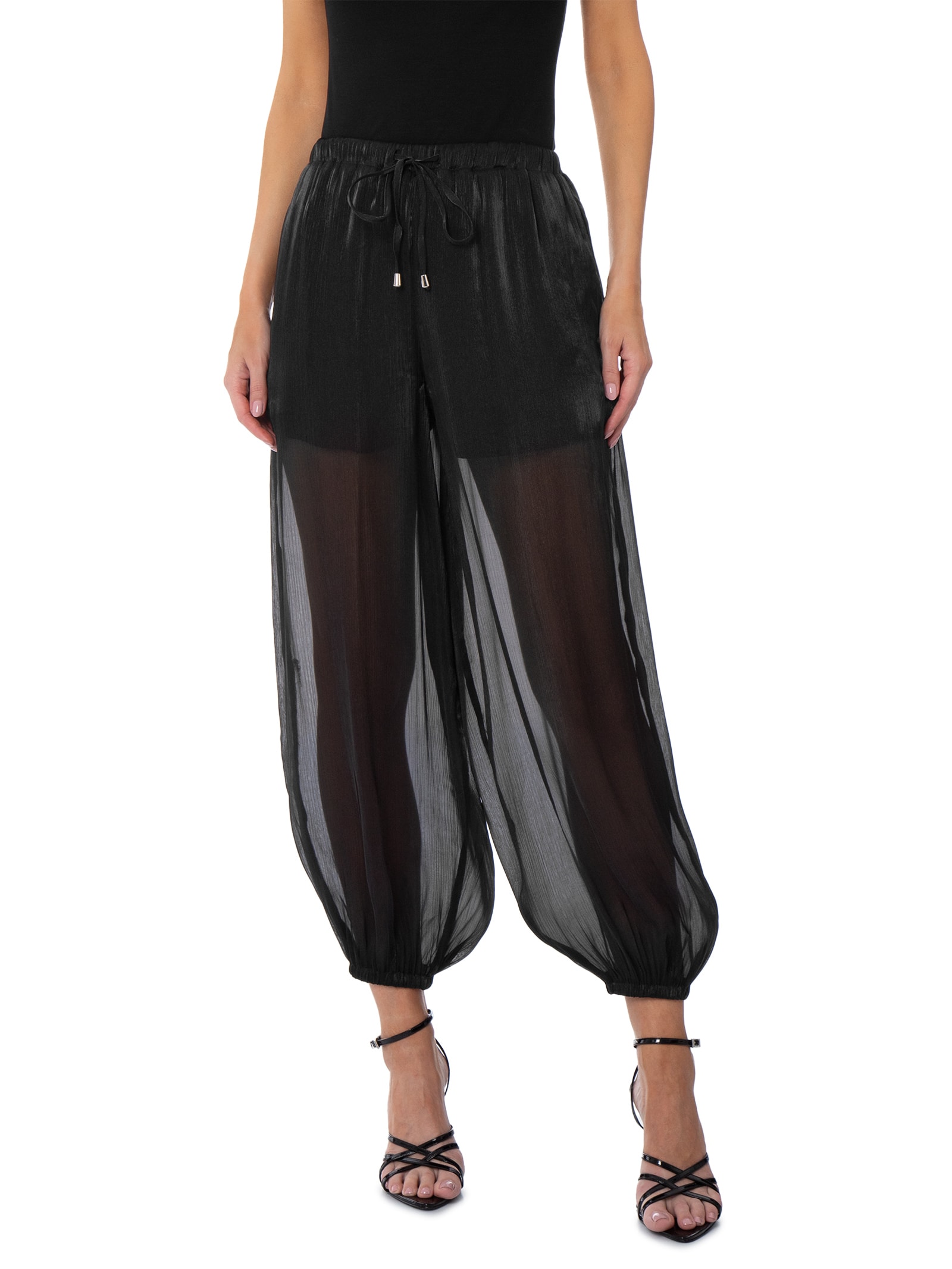 Calça Feminina Balloon Com Fecho De Amarração Preto Market 33
