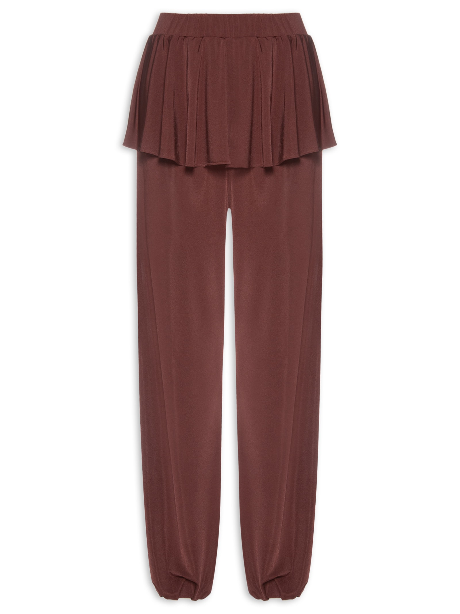 Calça Feminina Balloon Com Sobreposição De Saia Marrom '2Essential