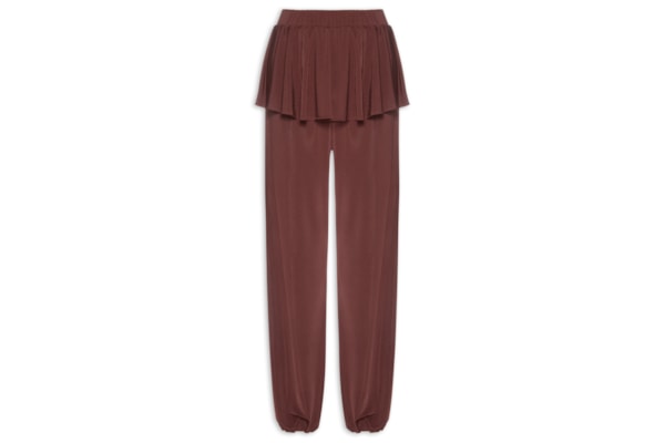 Calça Feminina Balloon Com Sobreposição De Saia - Marrom